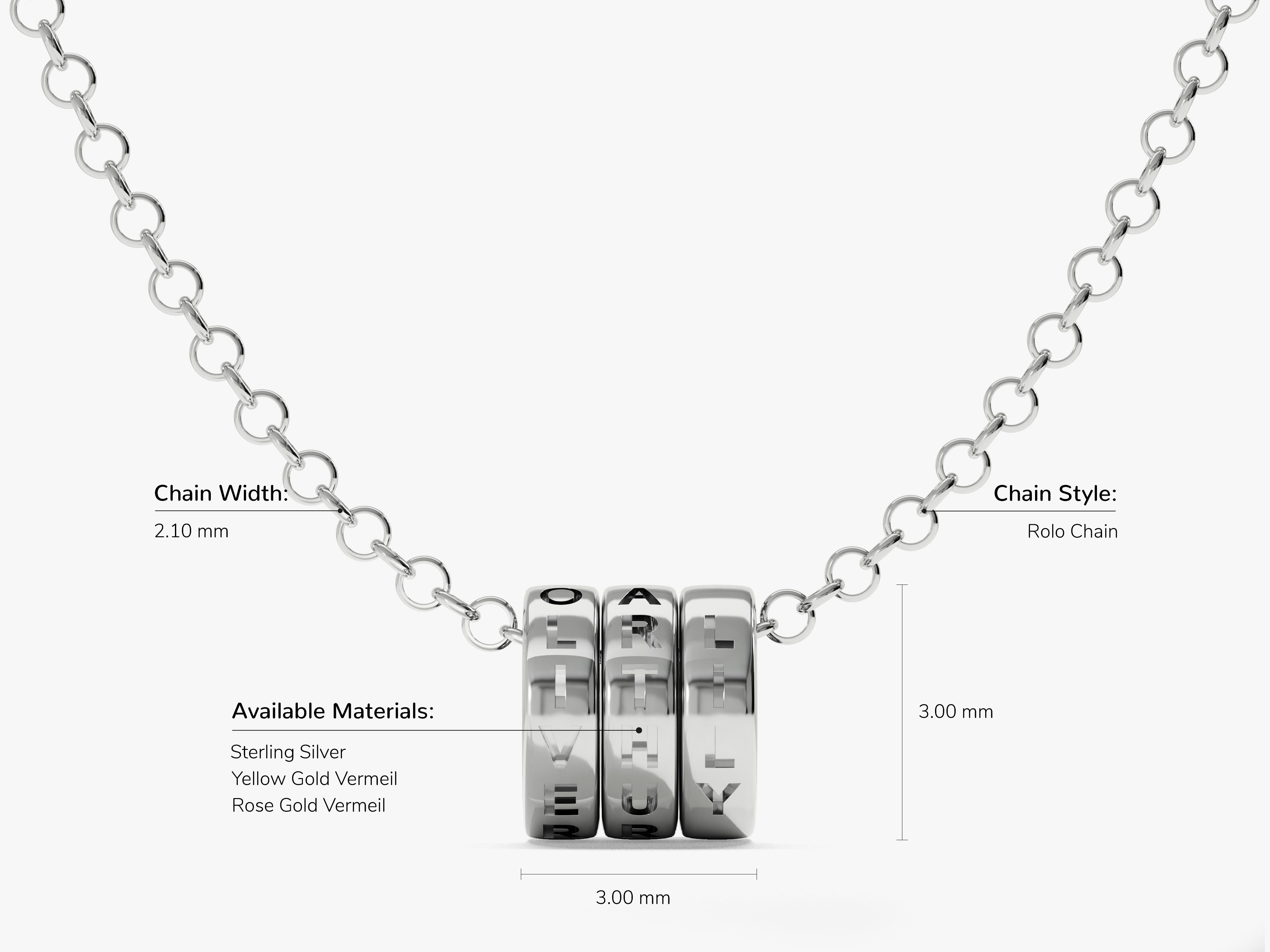 Personalized sterling silver charm necklace with custom letter beads