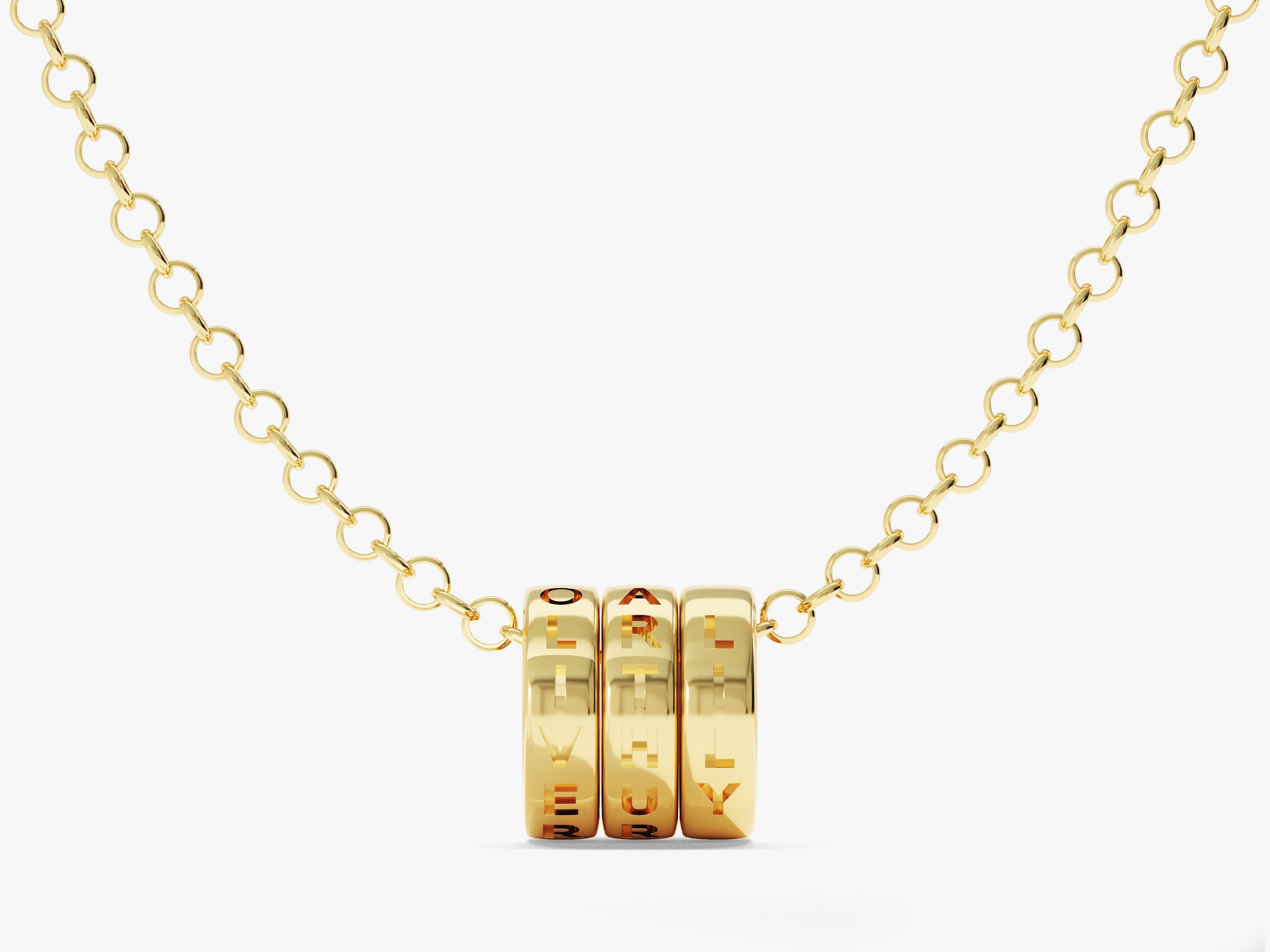 Gold necklace with personalized letter charms from a jewelry company
