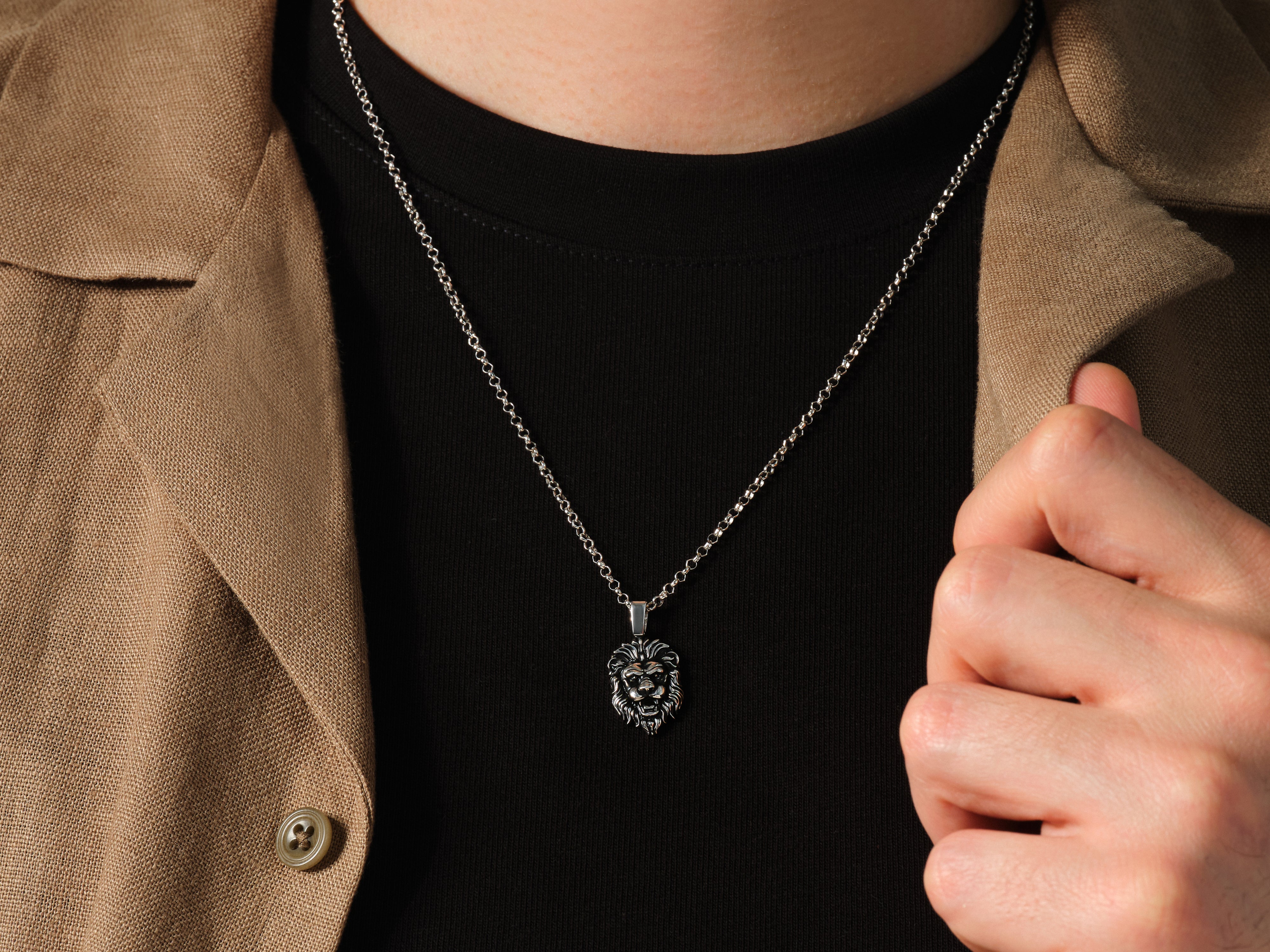 Men's silver lion pendant necklace from jewelry brand