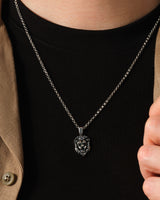 Oxidized Lion Head Pendant Necklace - Sterling Silver