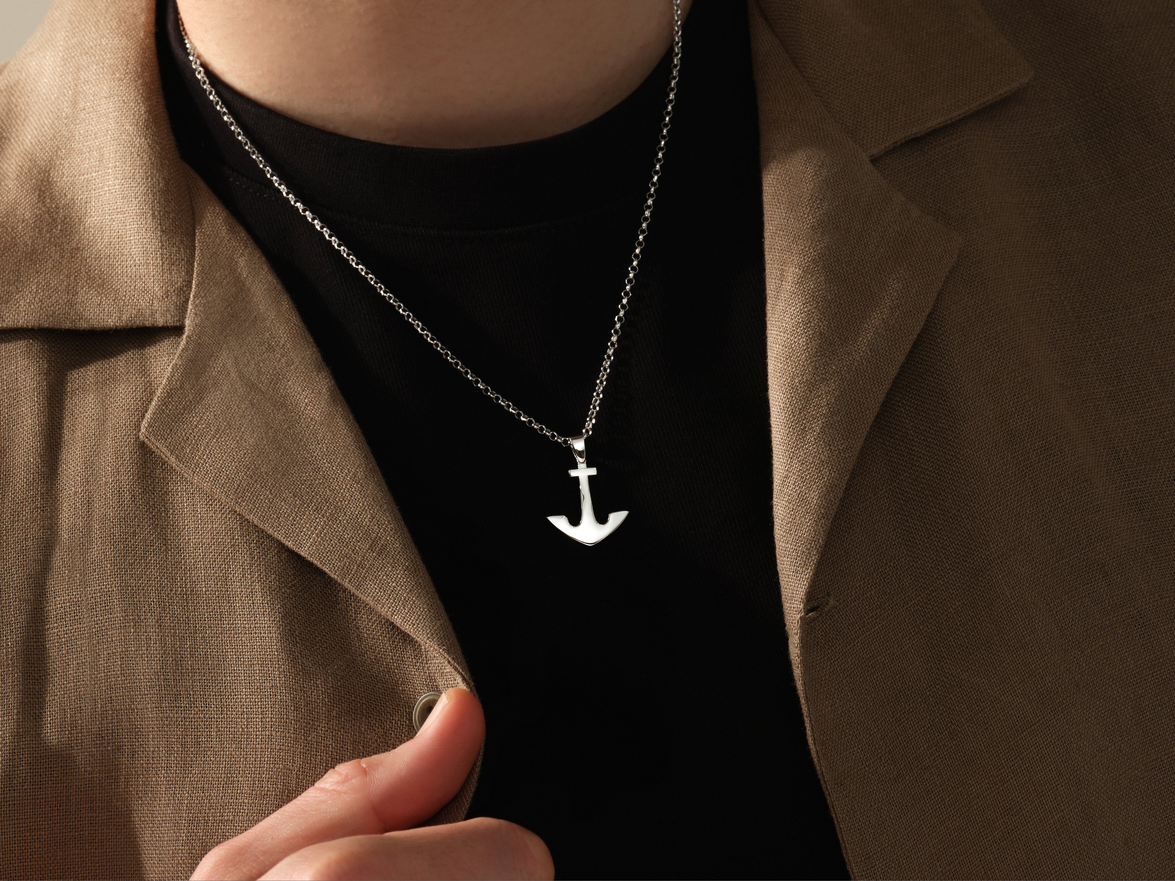 Silver anchor pendant necklace for men from jewelry brand