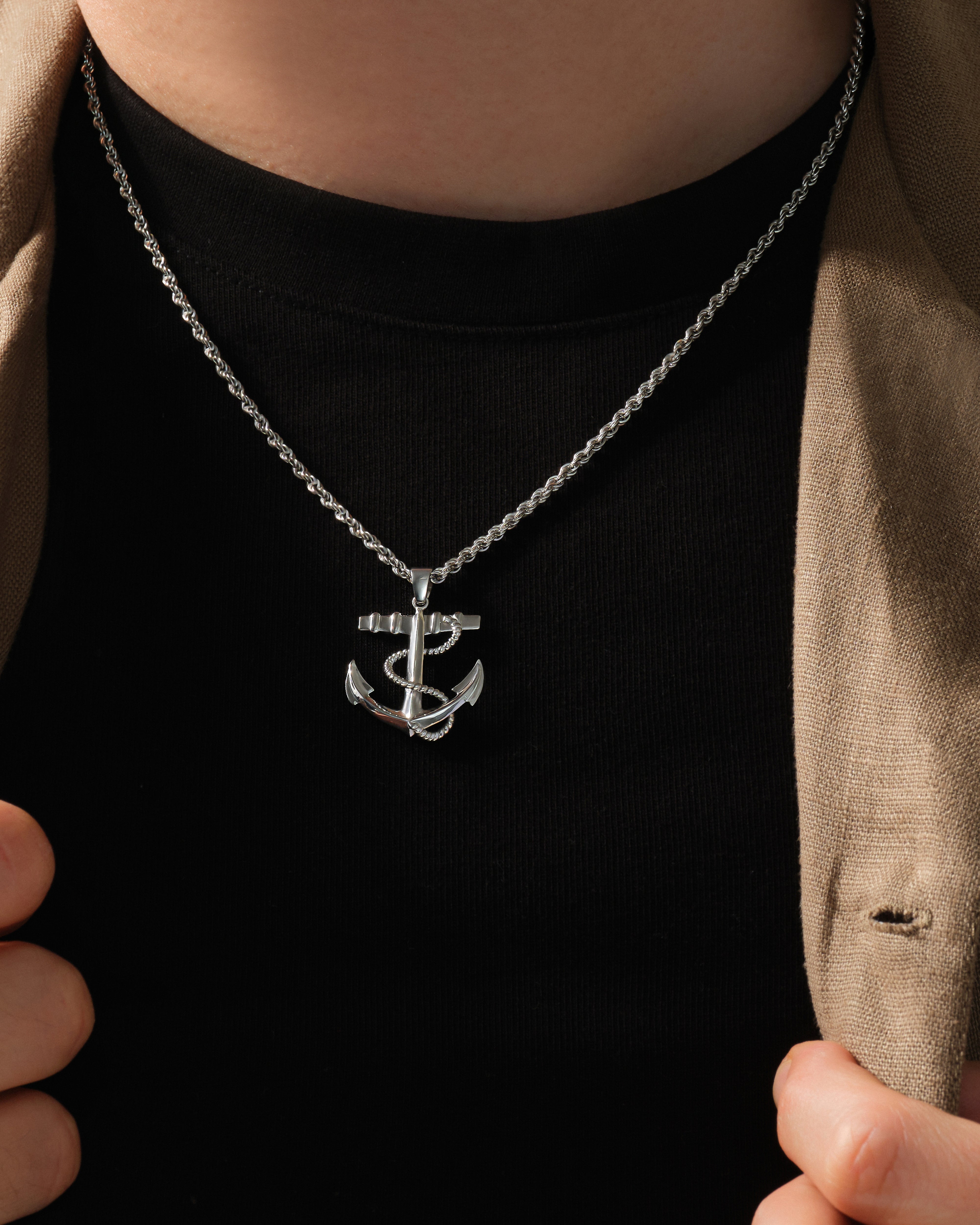 Anchor Pendant with Rope Detail - Gold Vermeil