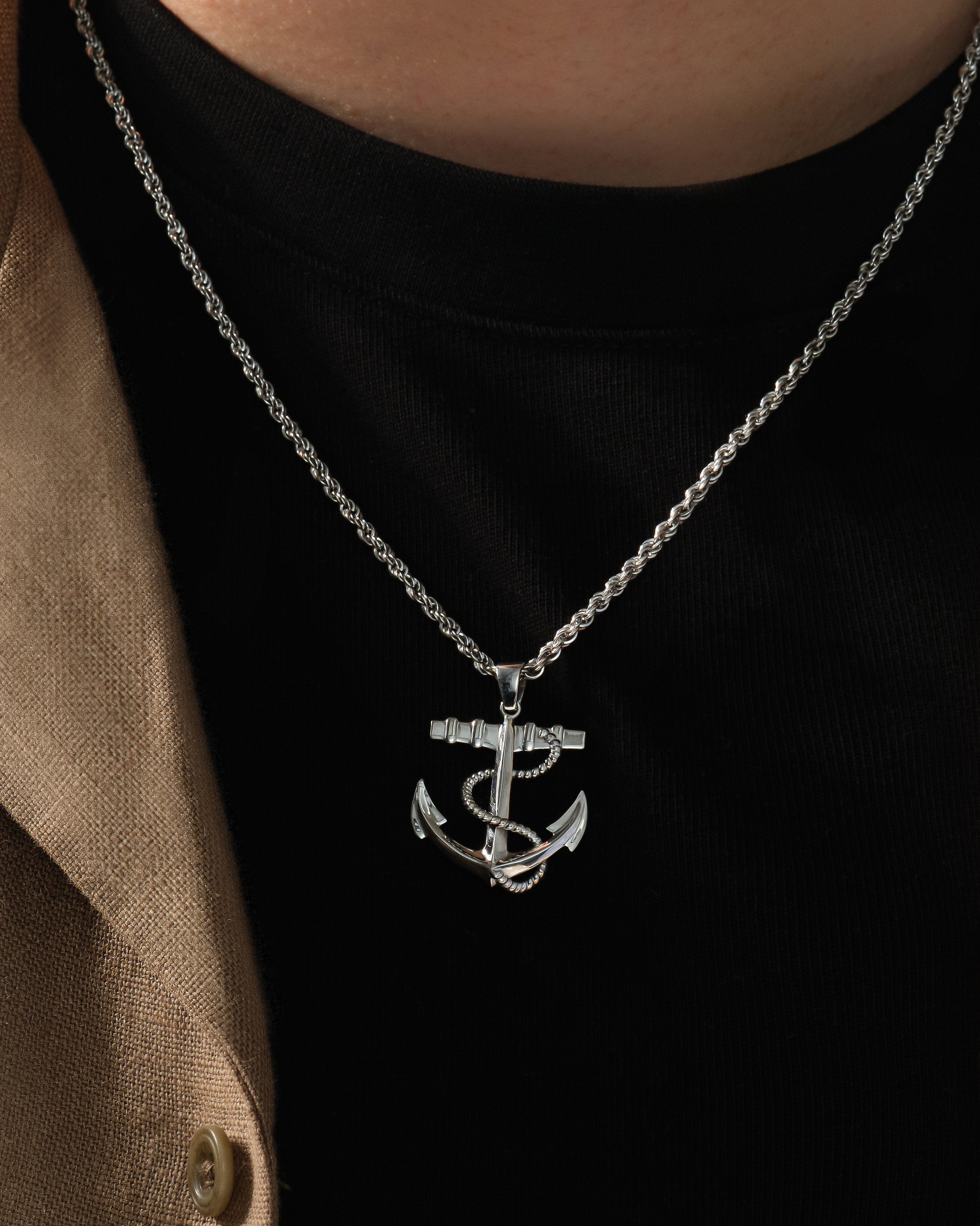 Anchor Pendant with Rope Detail - Gold Vermeil