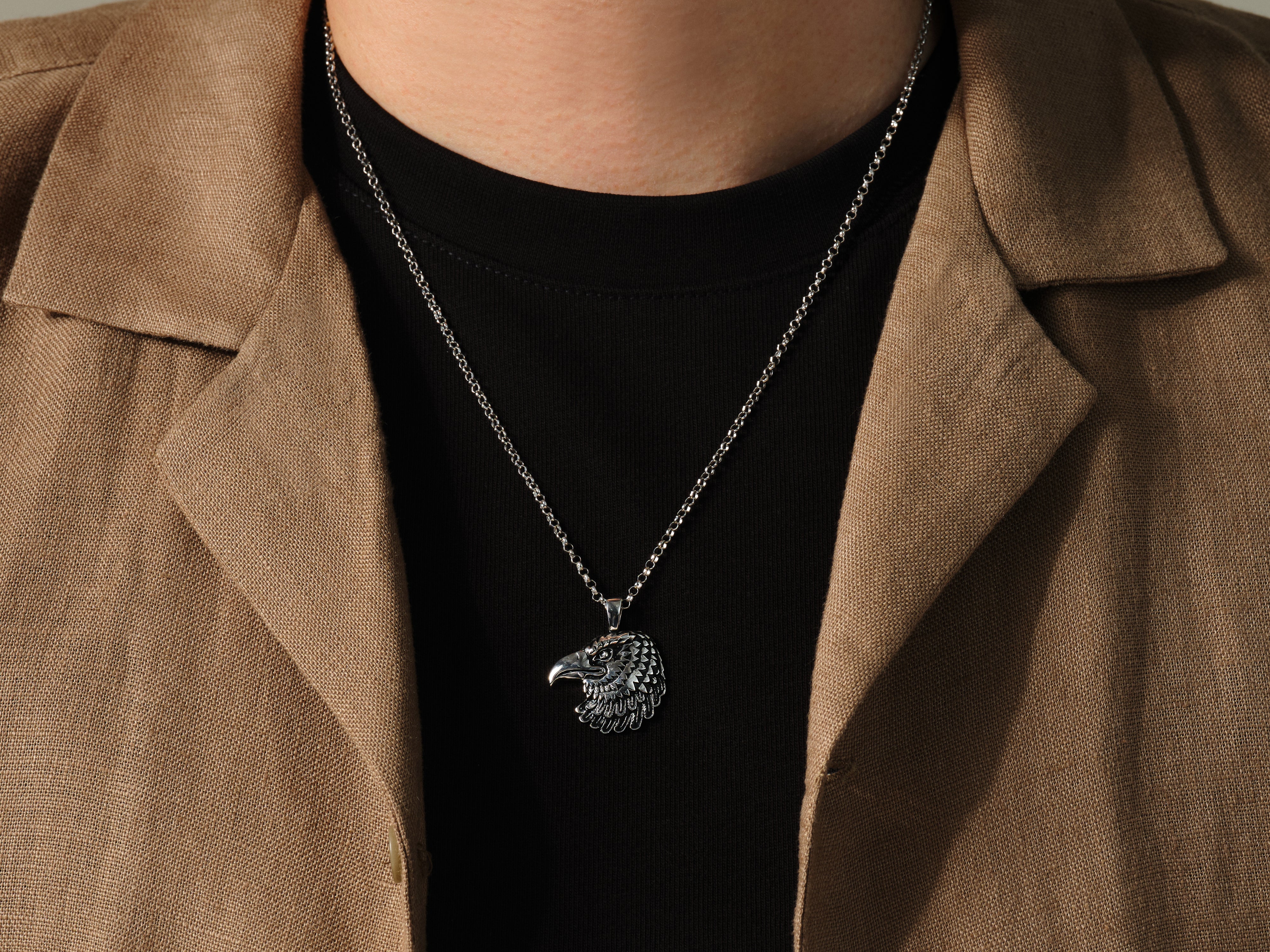 Men's silver eagle pendant necklace jewelry