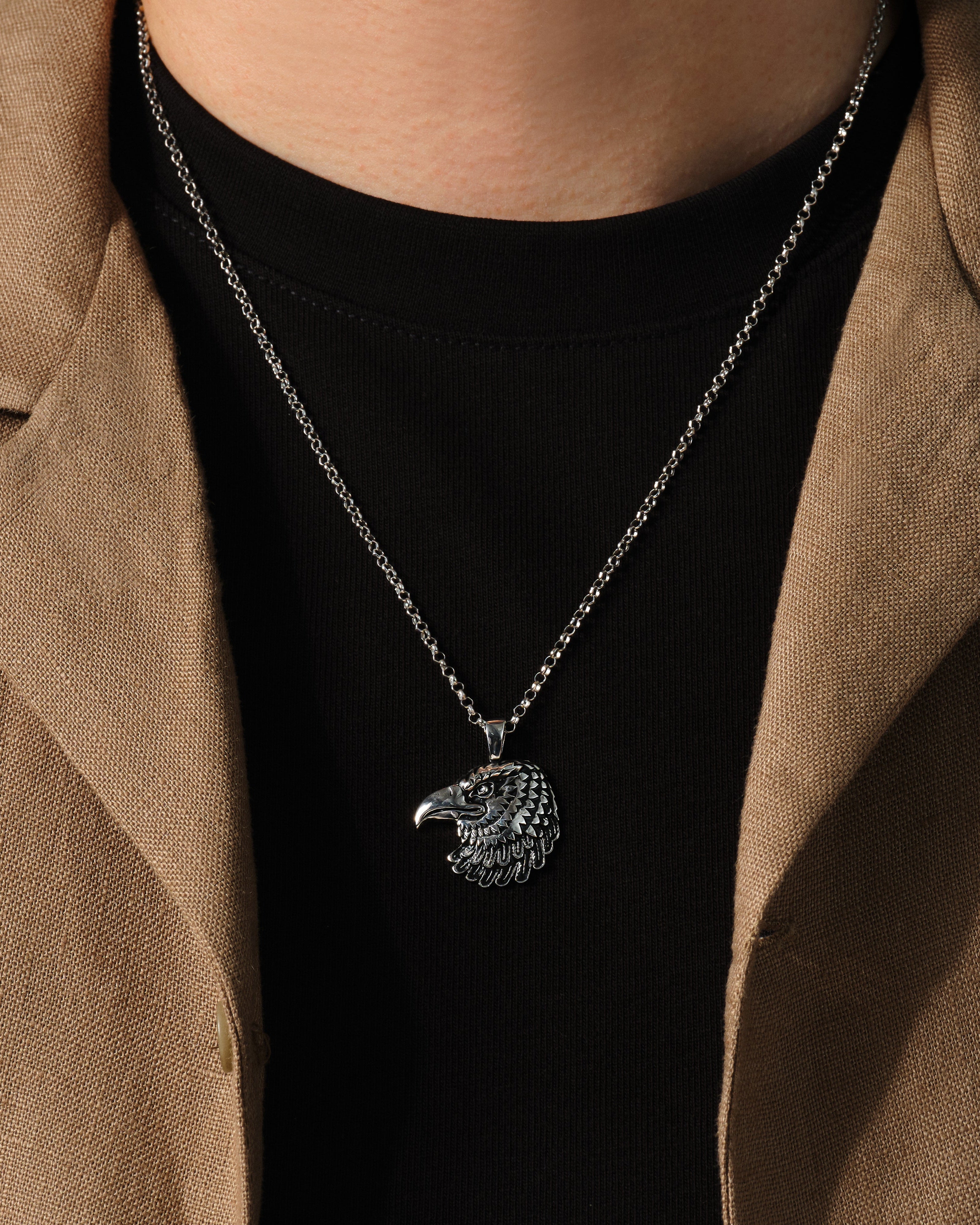 Oxidized Eagle Head Pendant Necklace - Sterling Silver