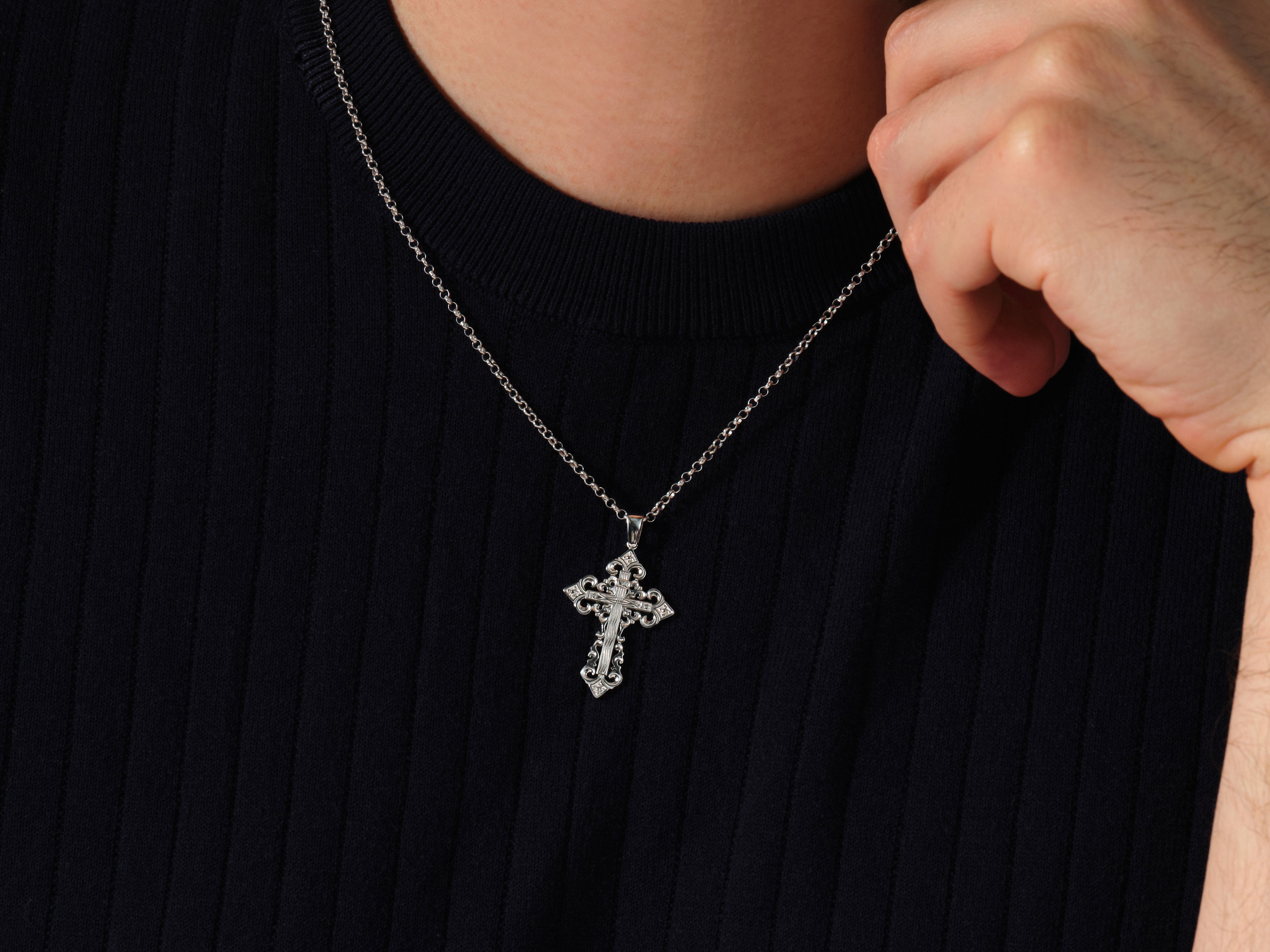 Men's silver cross necklace, elegant jewelry for him