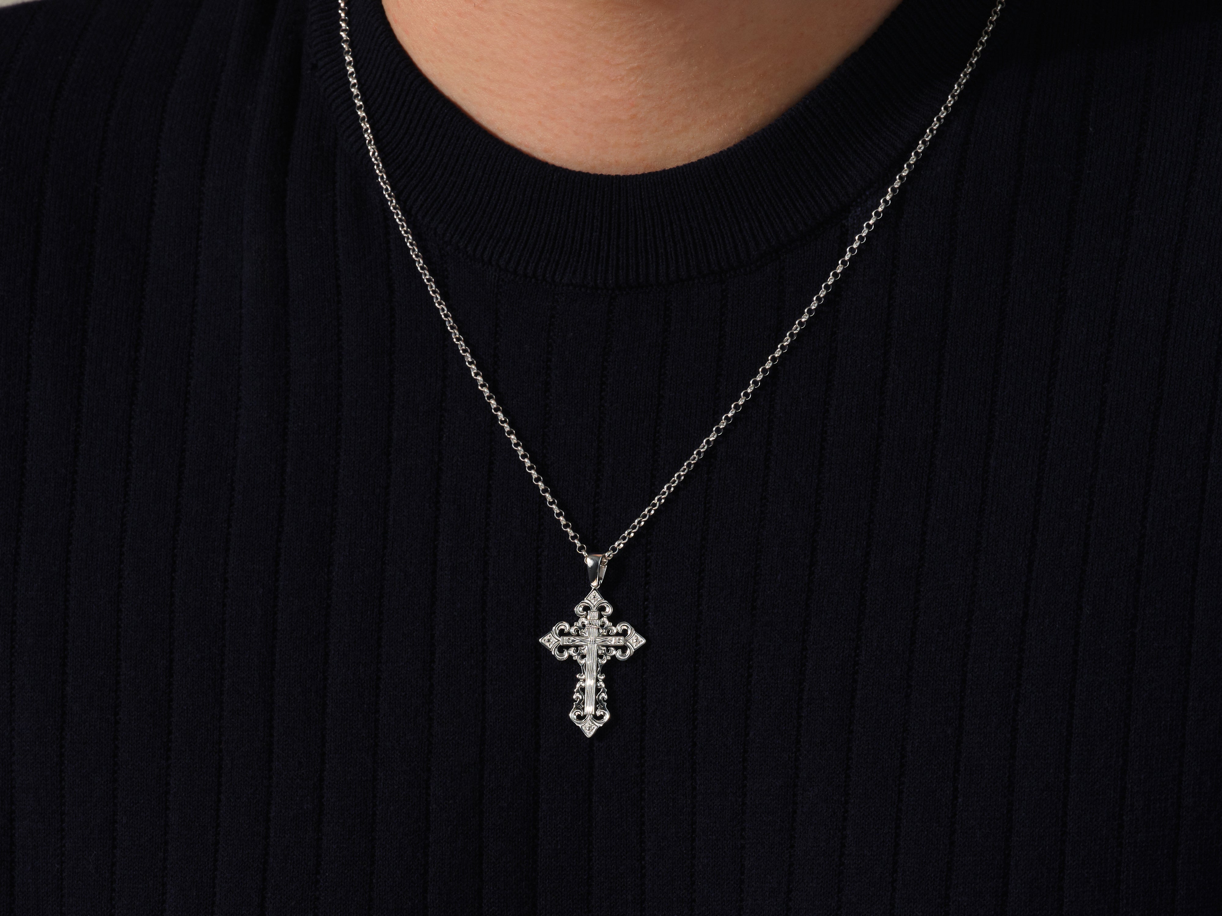 Silver cross pendant necklace for men, fine jewelry