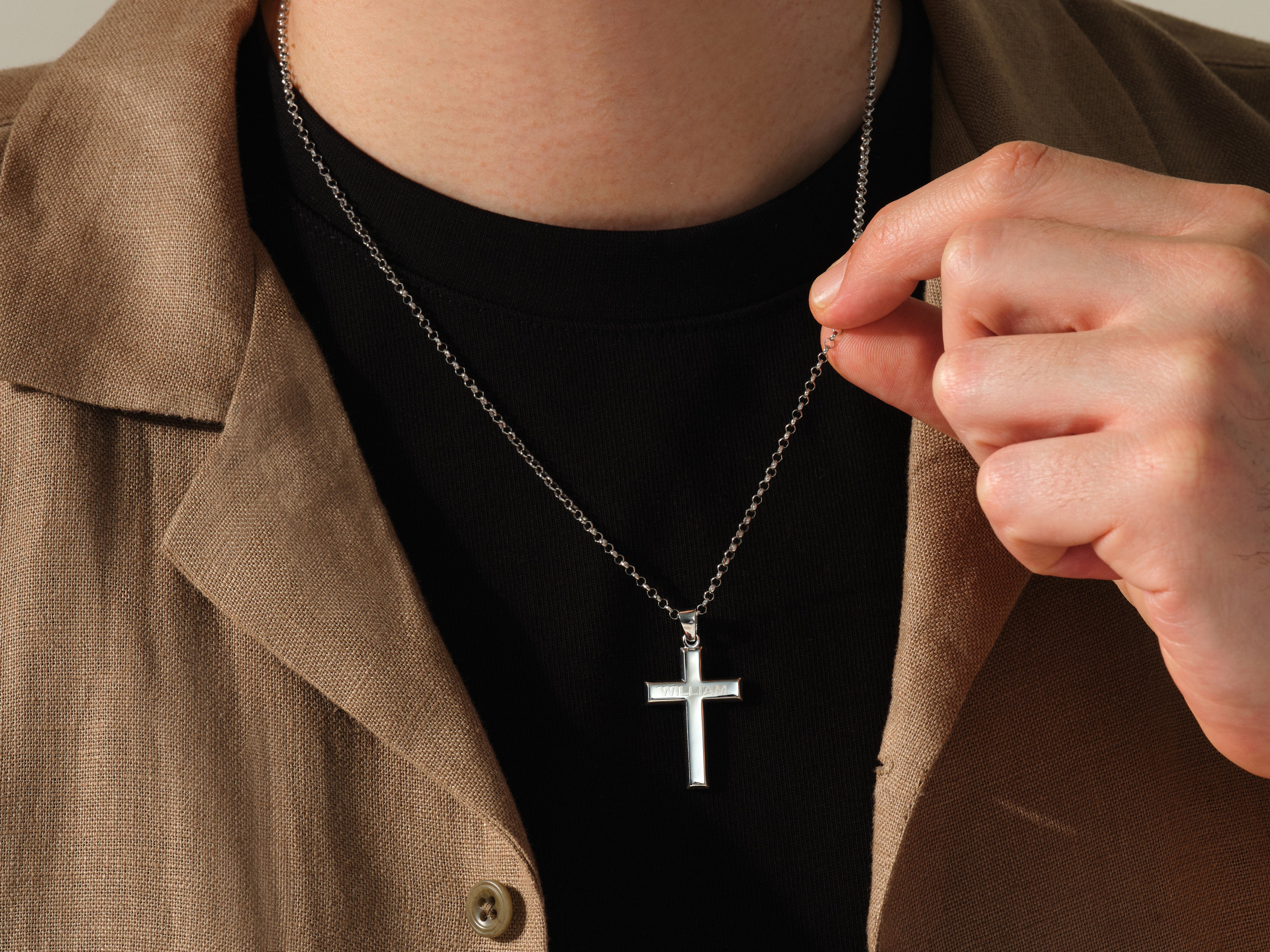 Silver cross necklace jewelry for men