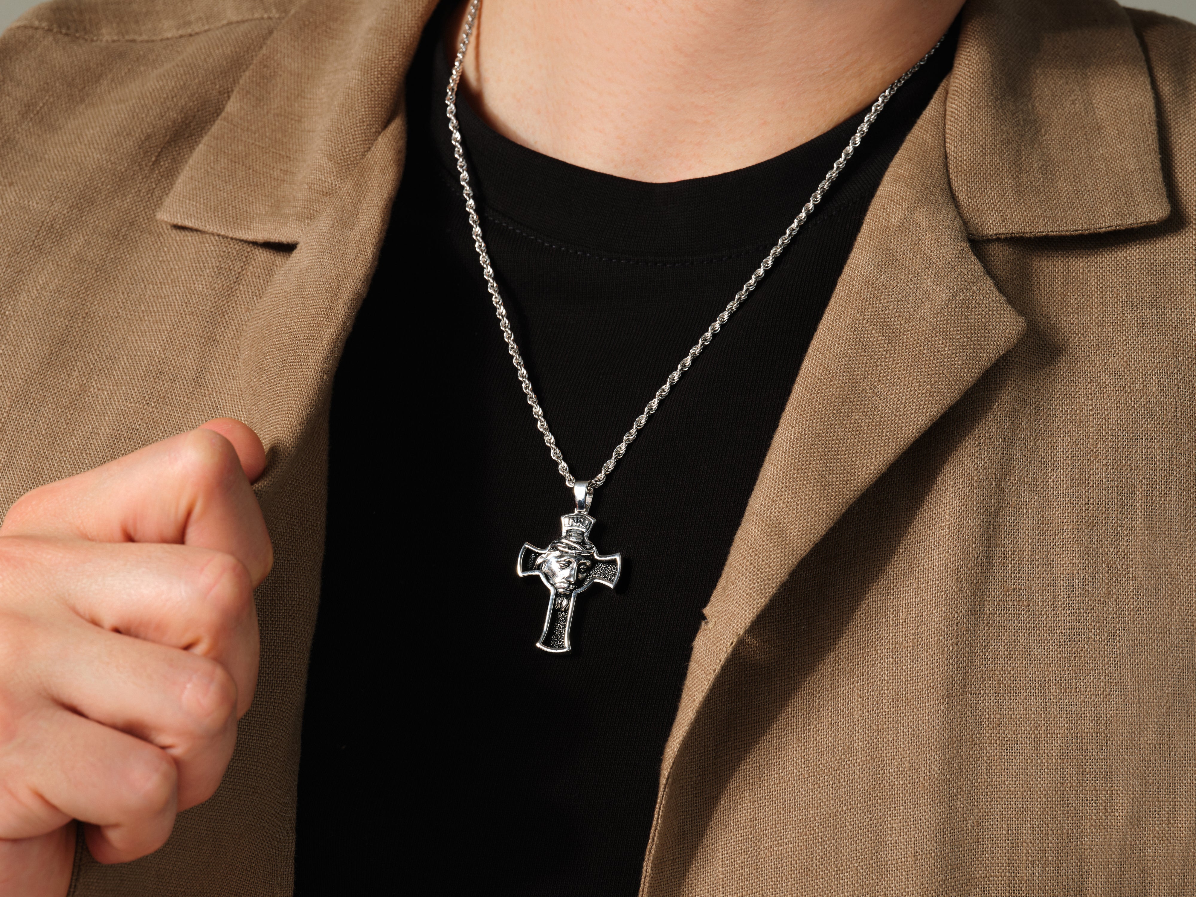 Men's silver cross pendant necklace from jewelry brand