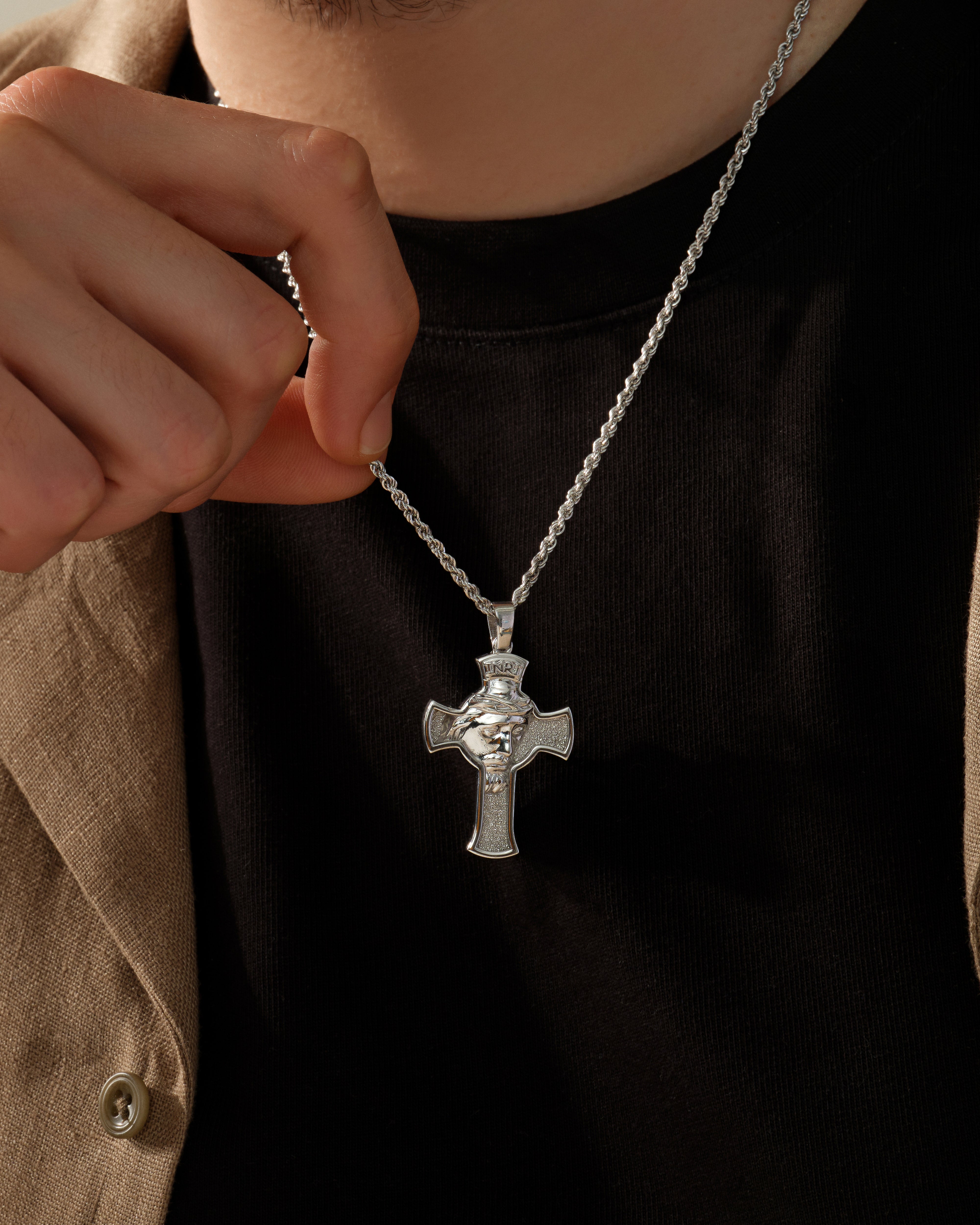 Jesus Cross Pendant Necklace - Sterling Silver
