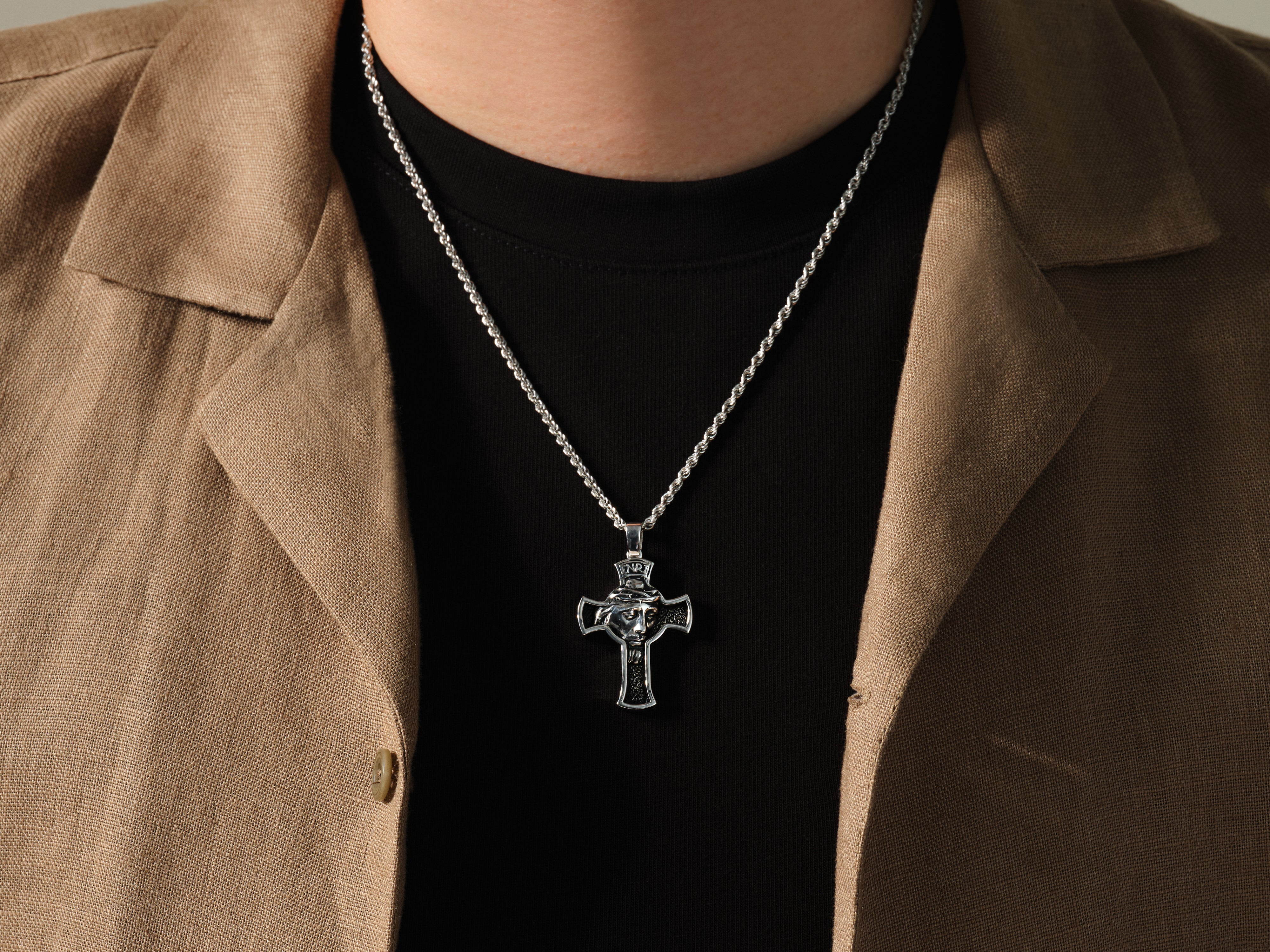 Men's silver cross pendant necklace from jewelry brand