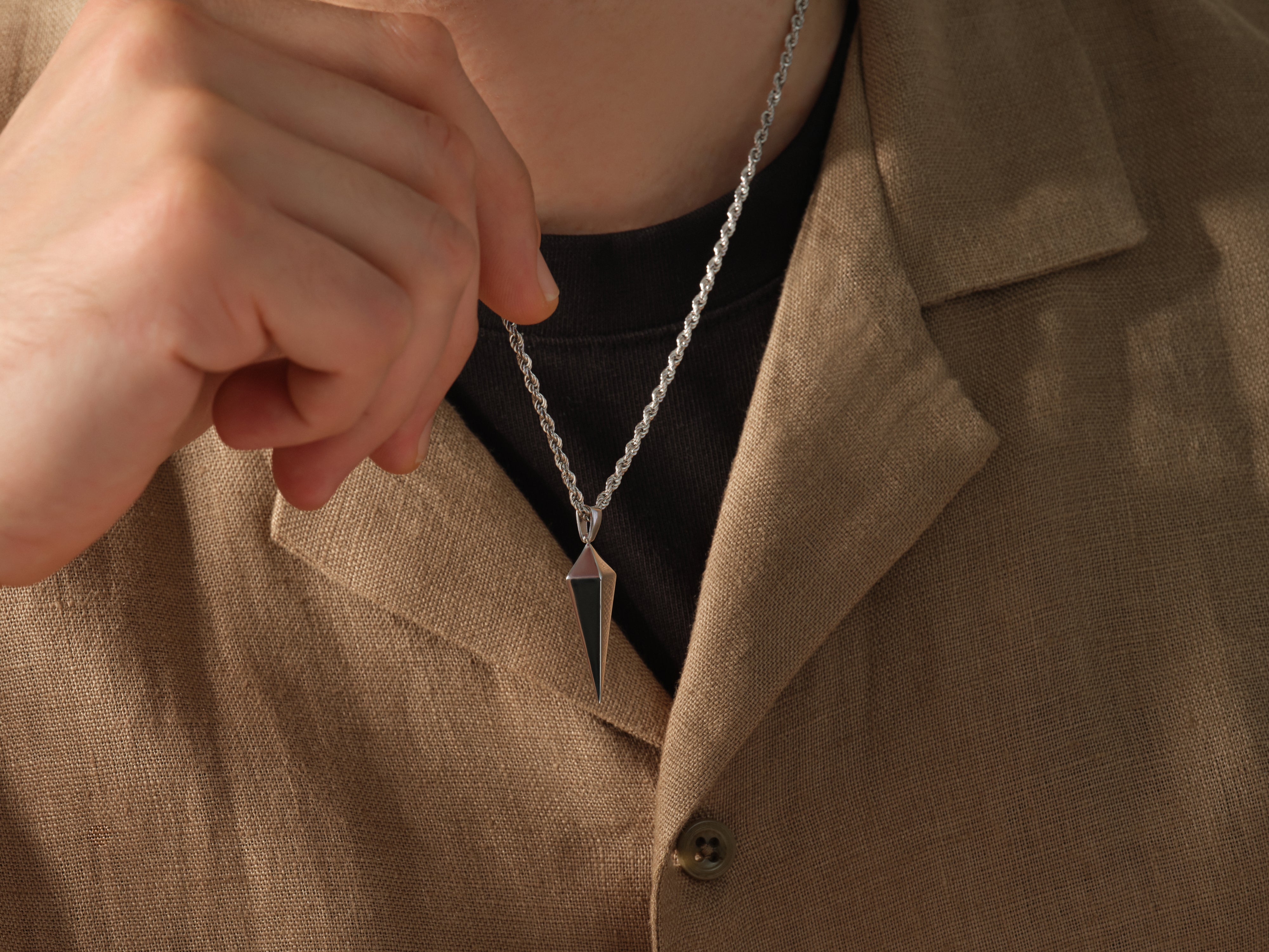 Men's silver geometric pendant necklace from jewelry brand