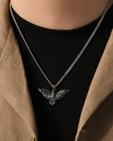 Oxidized Flying Eagle Pendant Necklace - Sterling Silver