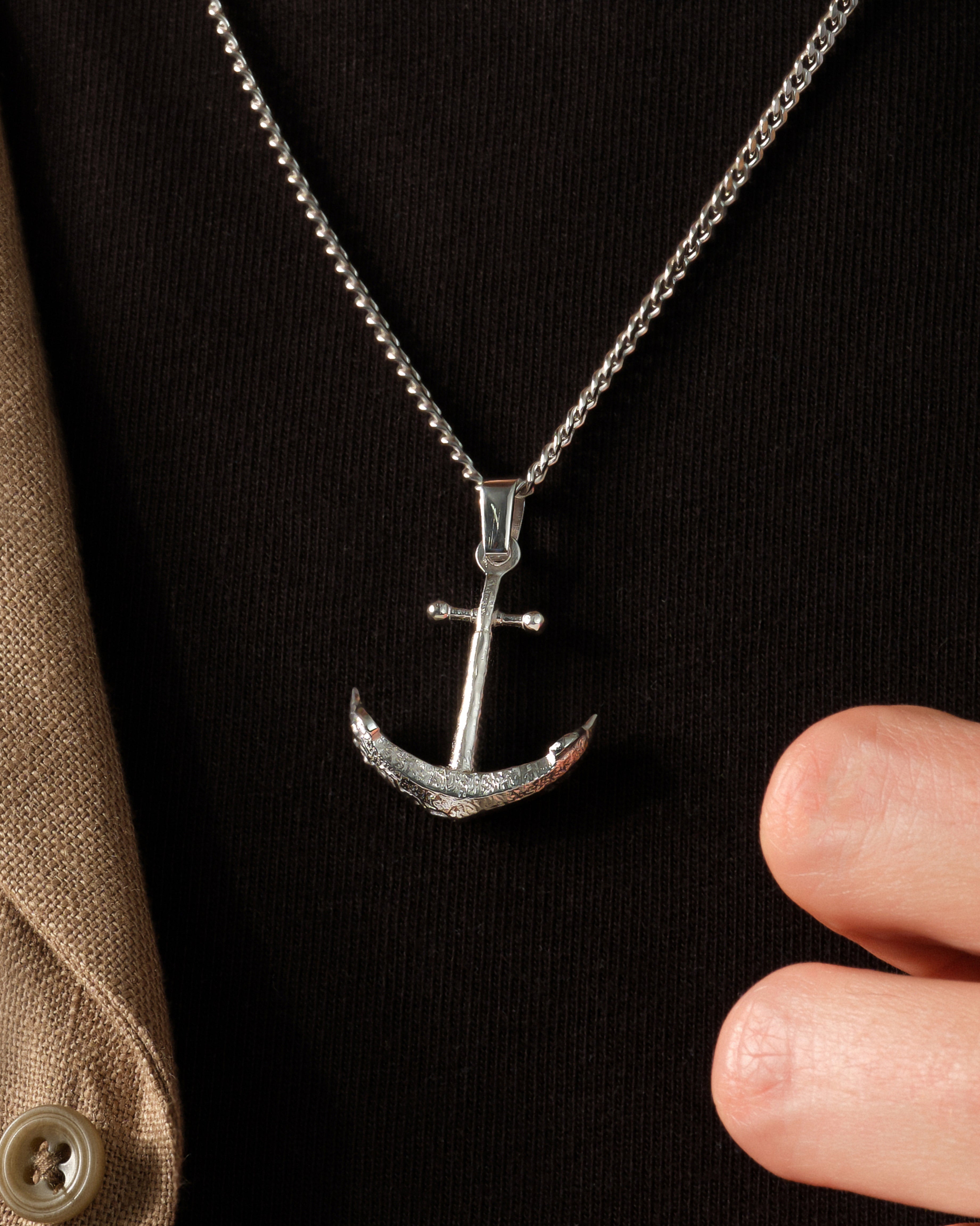 Textured Anchor Pendant Necklace - Gold Vermeil