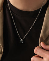 Black Enamel Square Pendant Necklace - Gold Vermeil