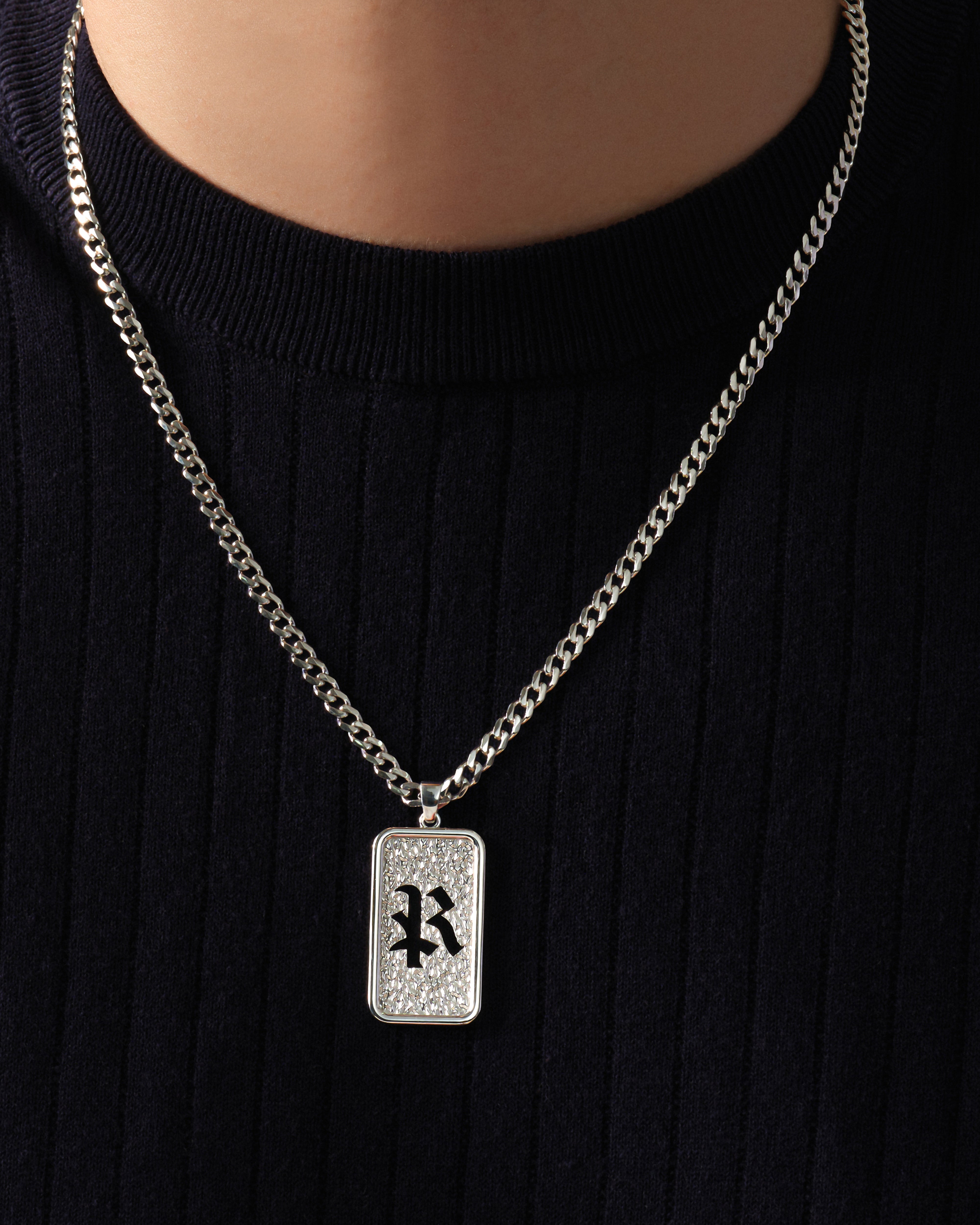 Textured Initial Plate Pendant Necklace - Gold Vermeil