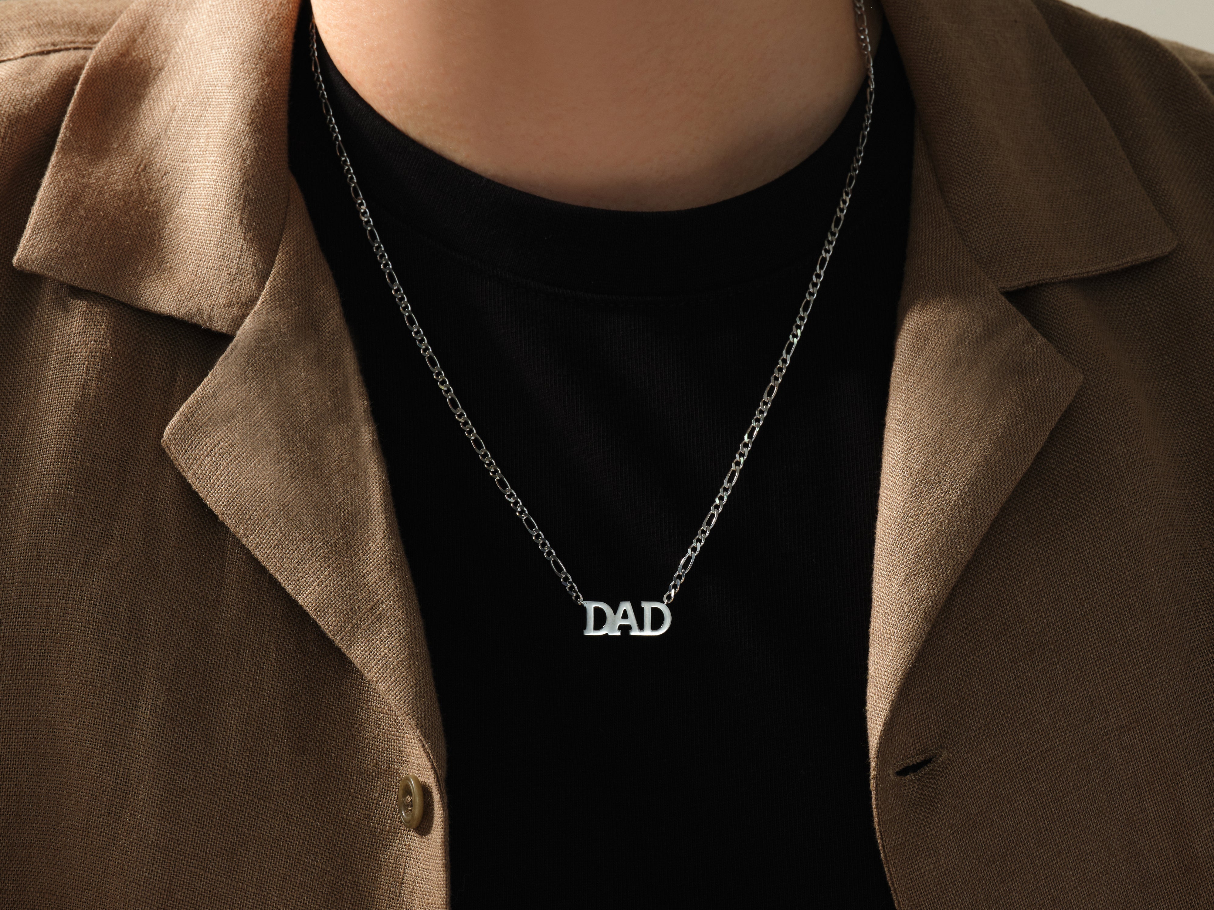 Silver "DAD" pendant necklace on a figaro chain, jewelry gift
