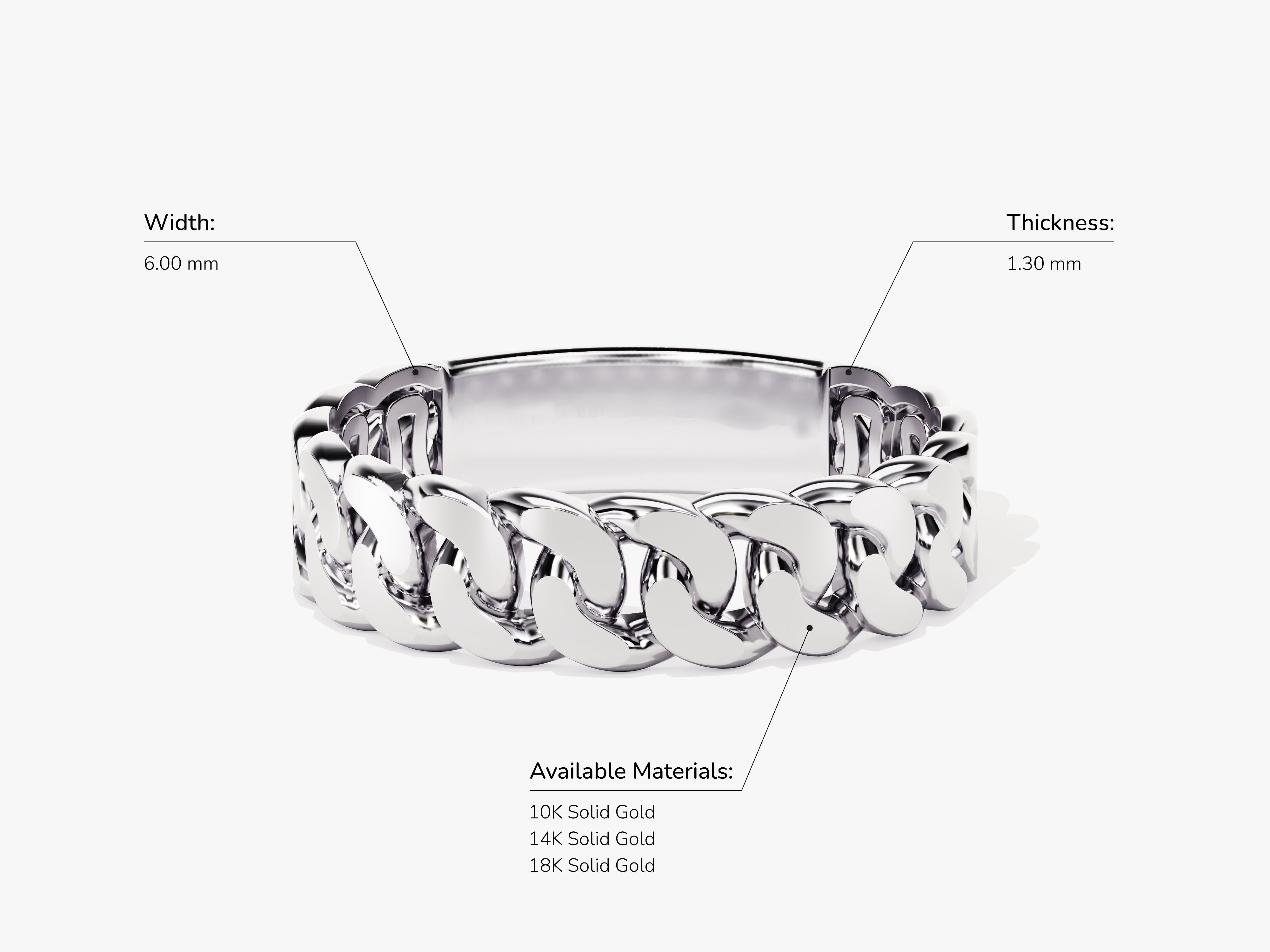 Cuban link ring in 10K, 14K, 18K solid gold