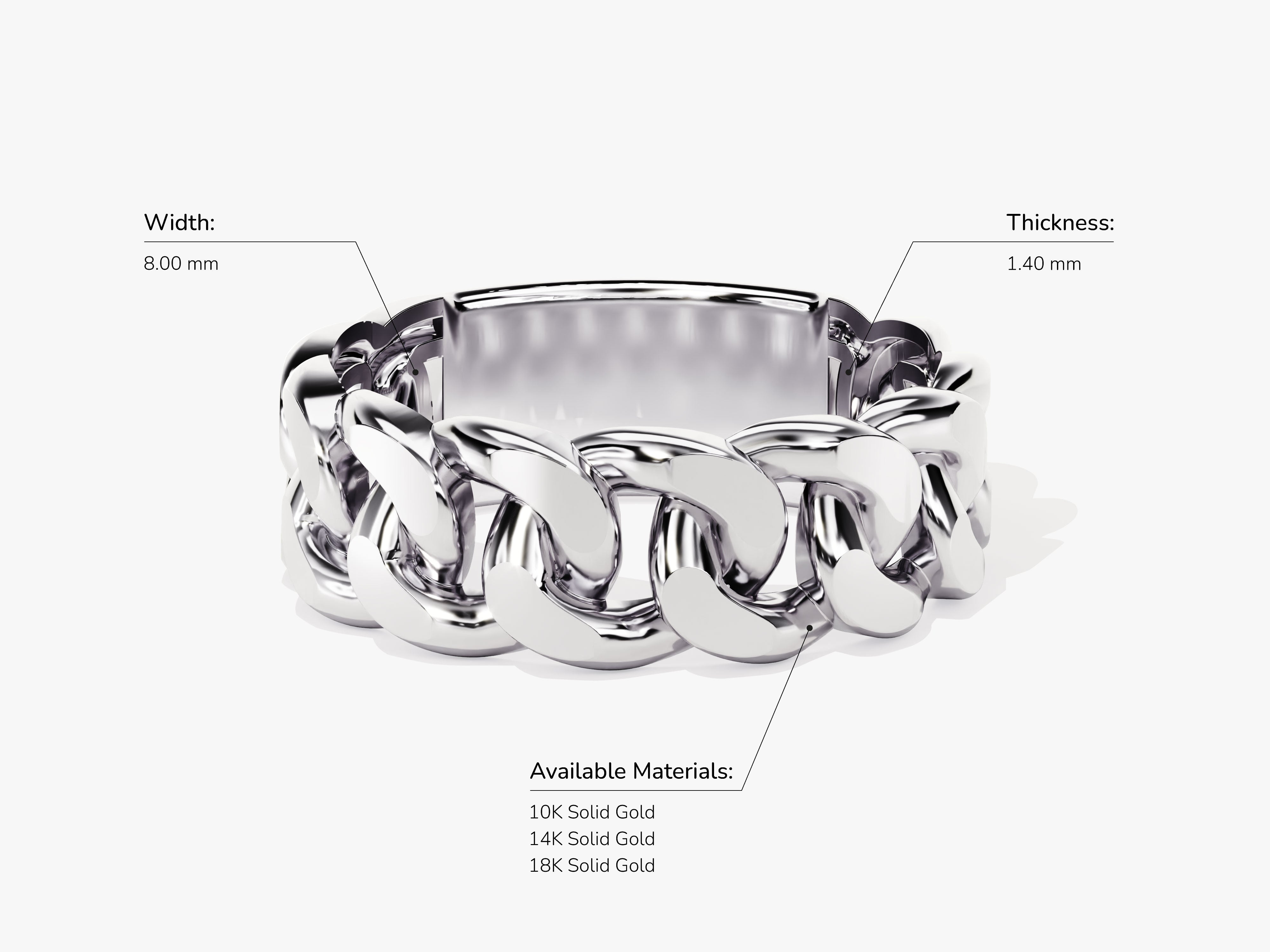 Cuban link ring in 10K, 14K, 18K solid gold