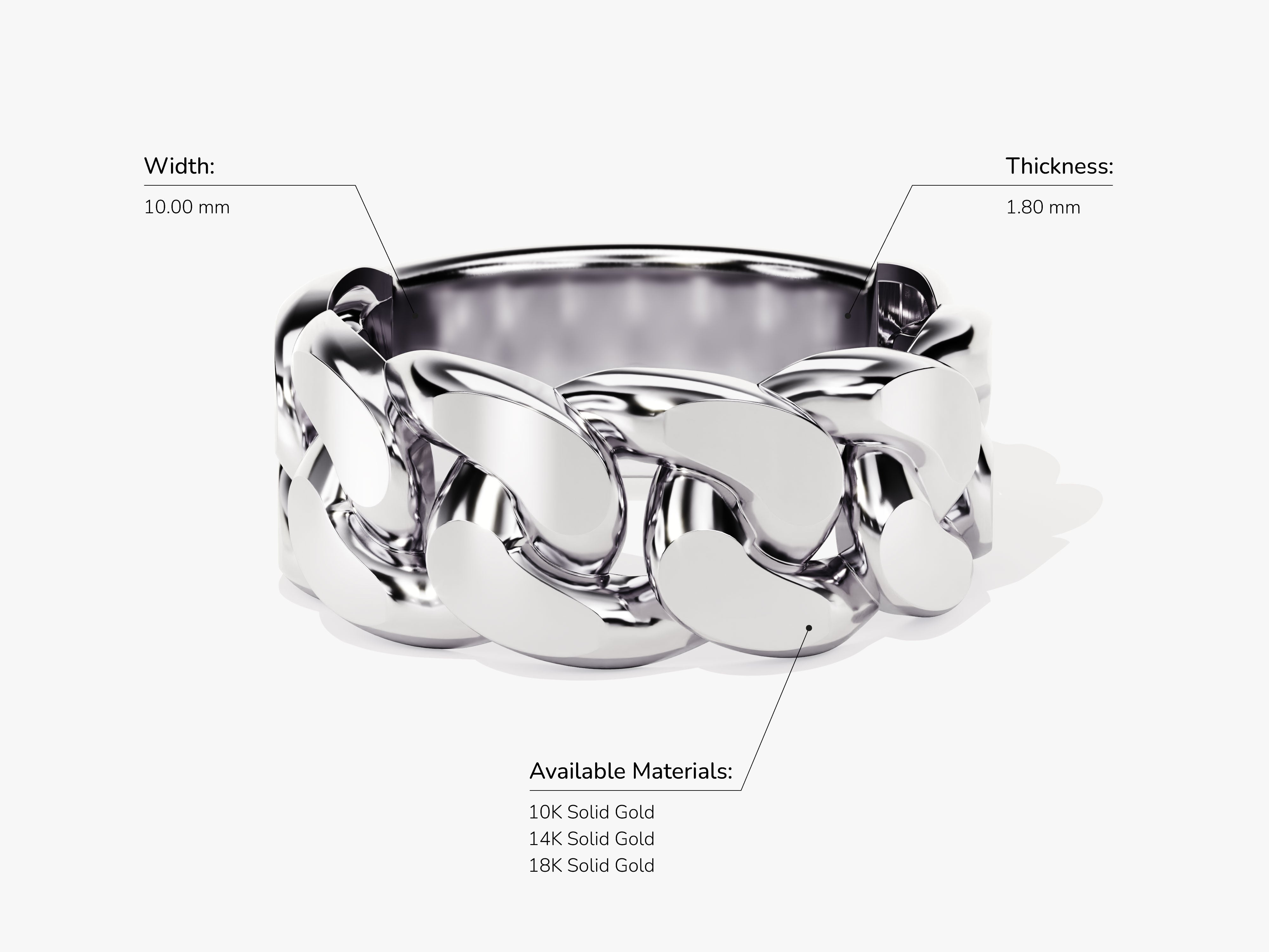 Cuban link ring in 10K, 14K, 18K solid gold