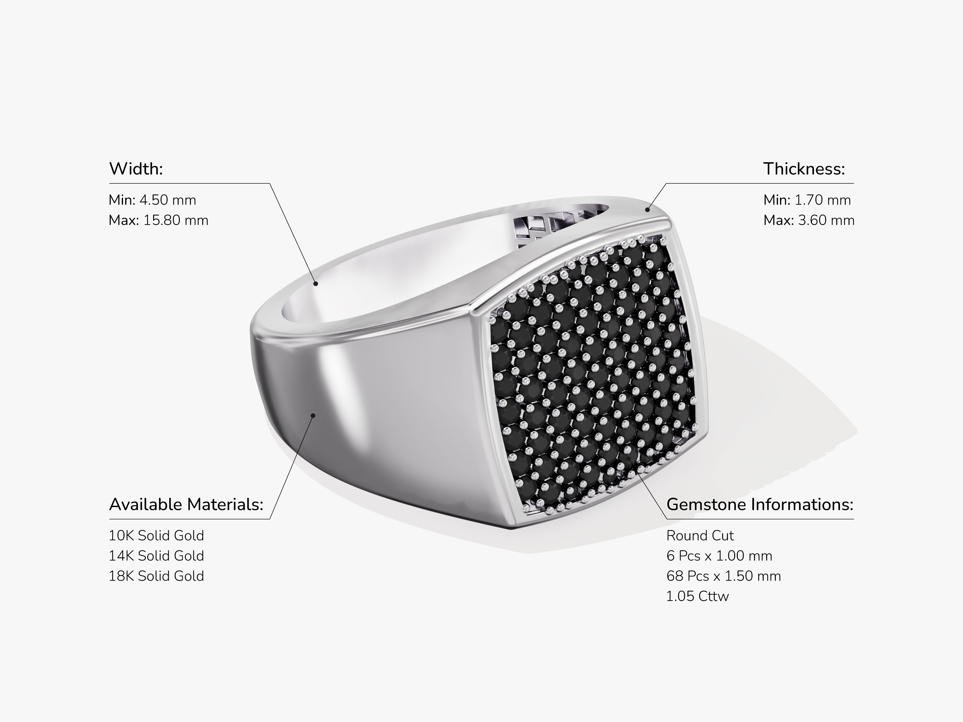 Men's black diamond signet ring in solid gold