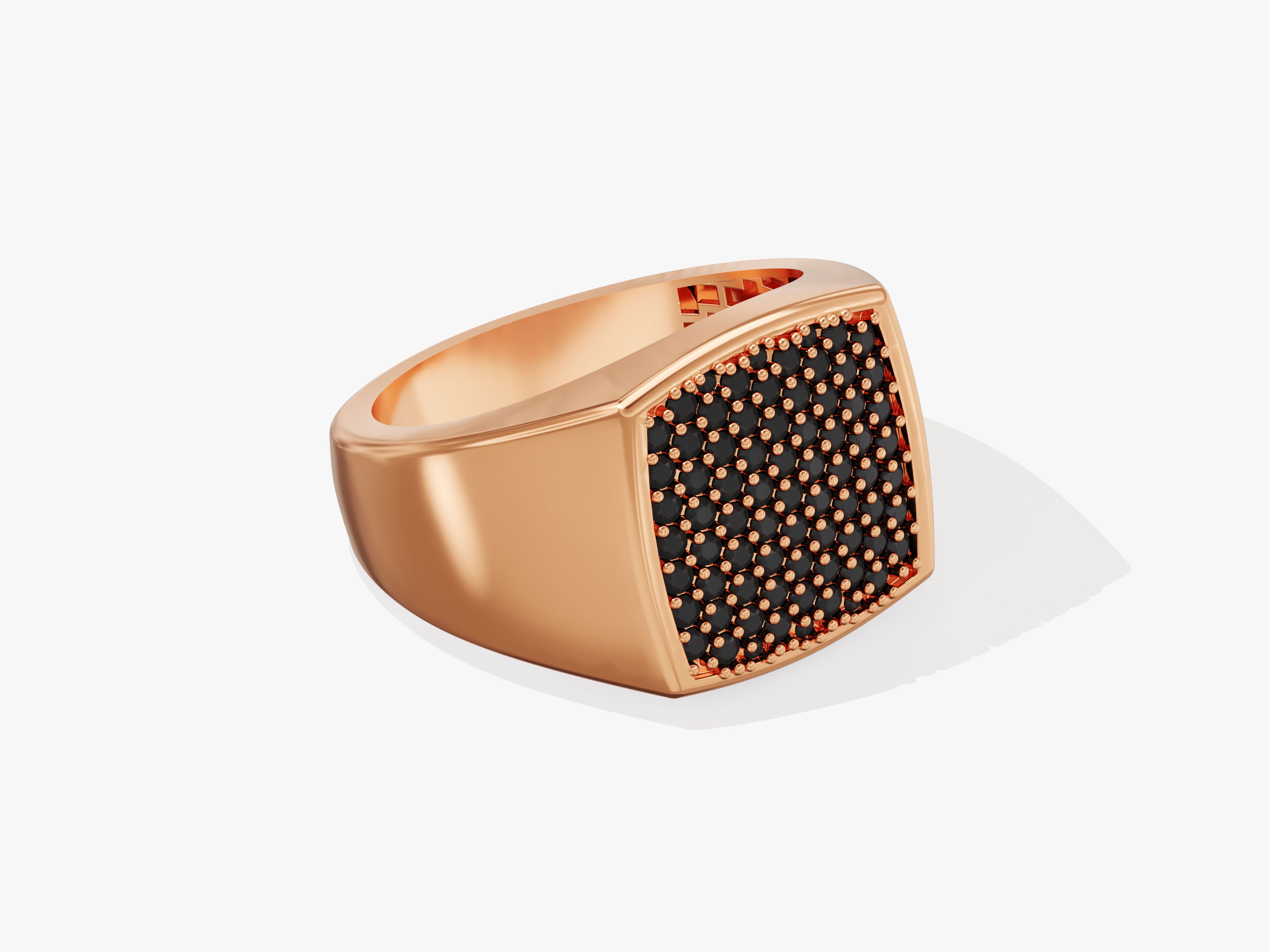 Rose gold signet ring with black diamonds, luxury jewelry