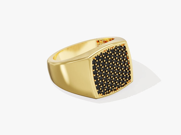 Gold signet ring with black diamonds for jewelry