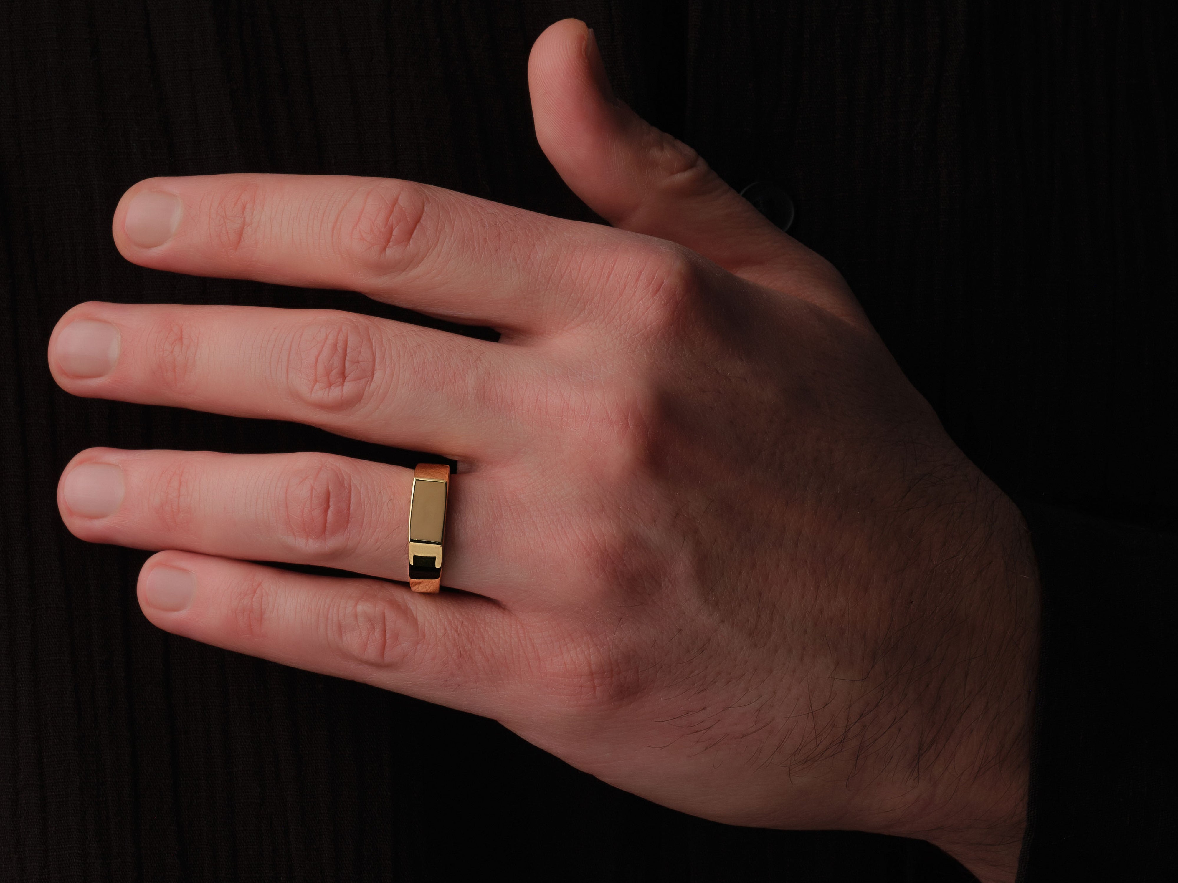 Gold band ring on a man's finger, jewelry for men