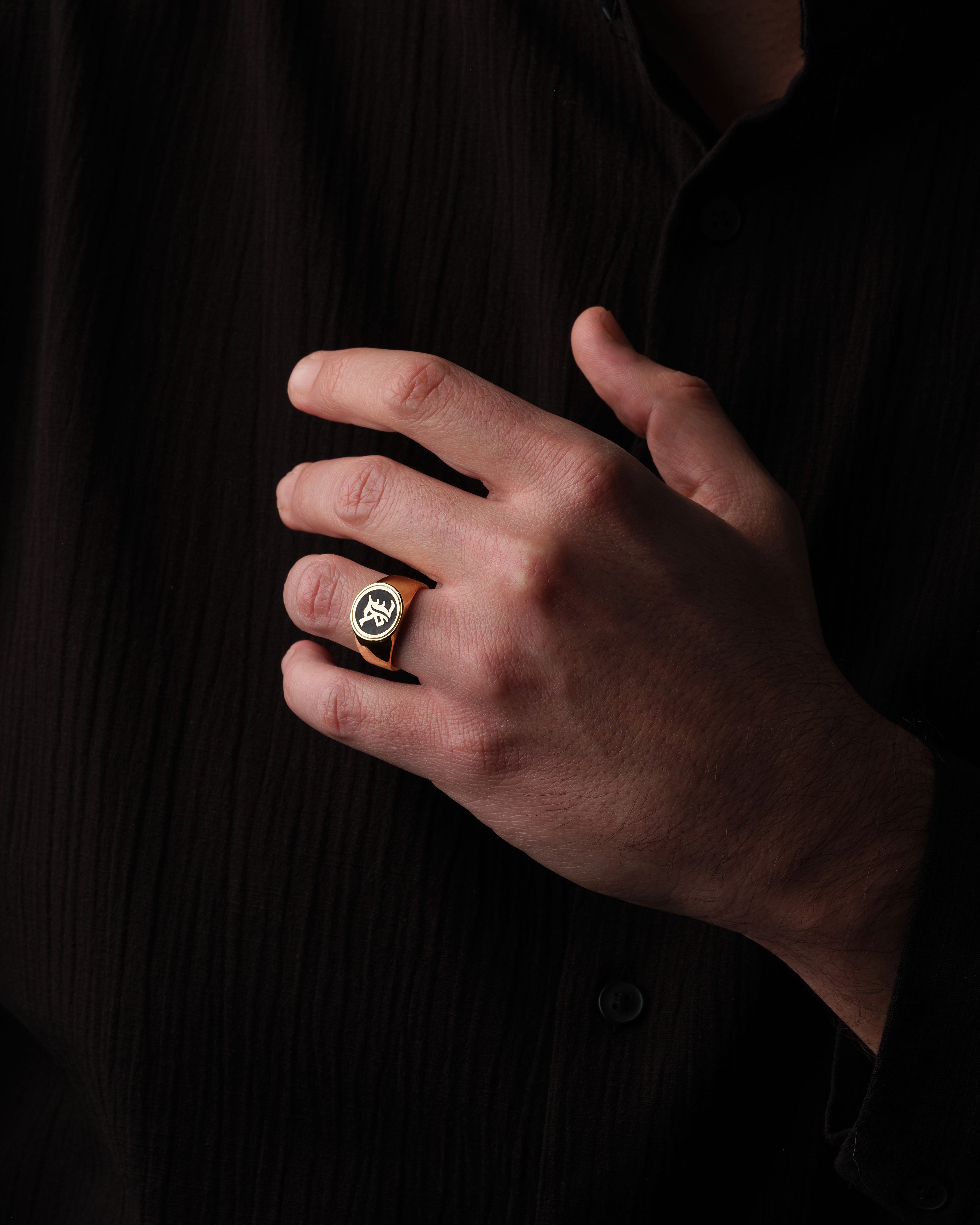 14k Gold Men's Initial Signet Ring