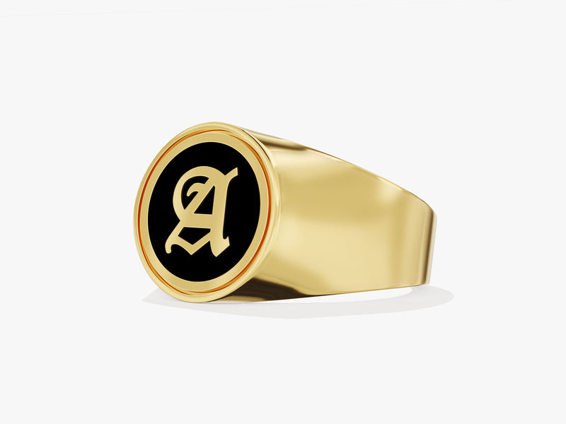 14k Gold Men's Initial Signet Ring