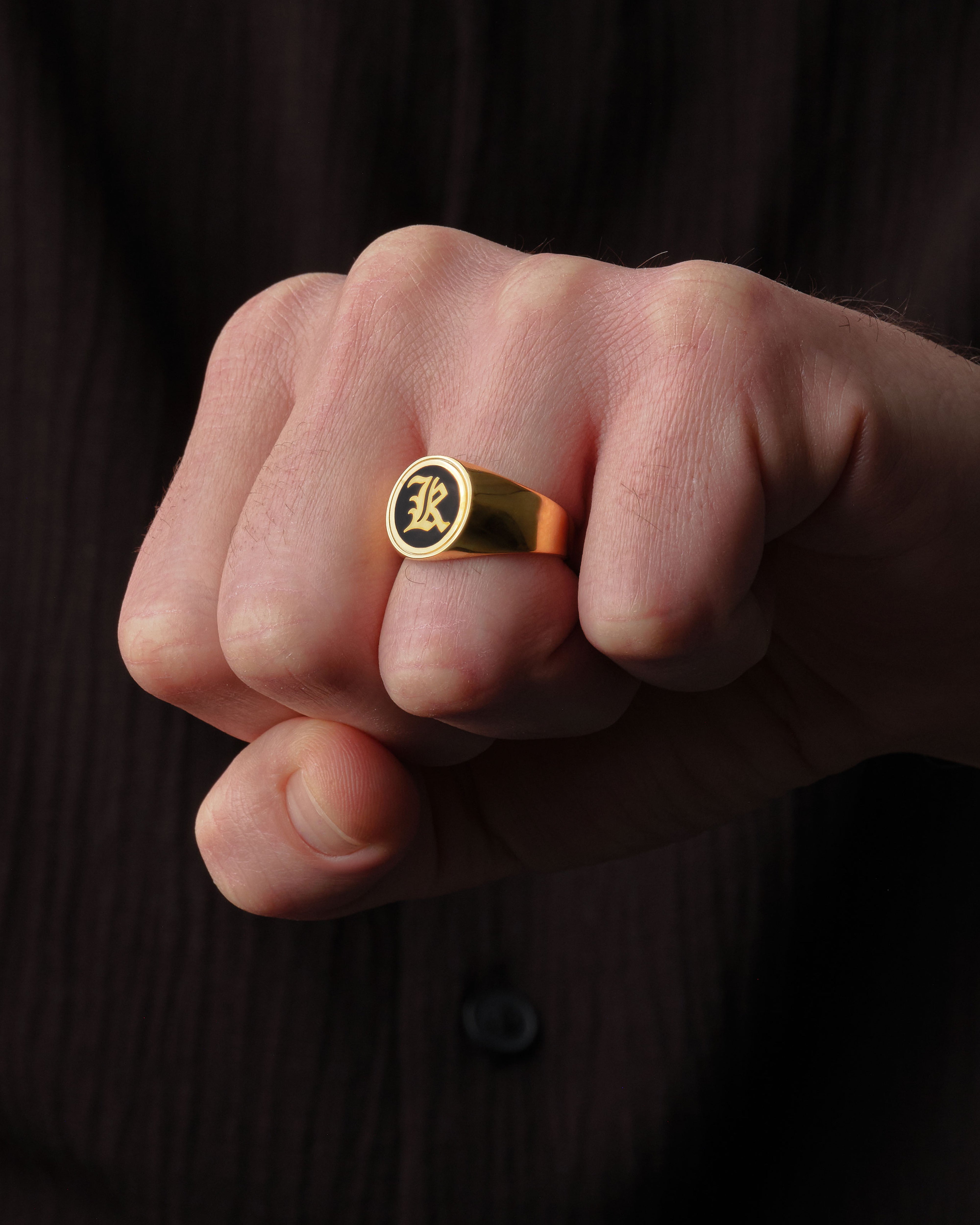 14k Gold Men's Initial Signet Ring