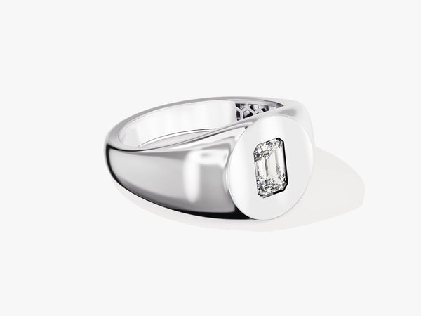 Emerald cut diamond signet ring in white gold