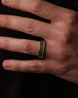 14k Gold Triple Row Black Diamond Ring