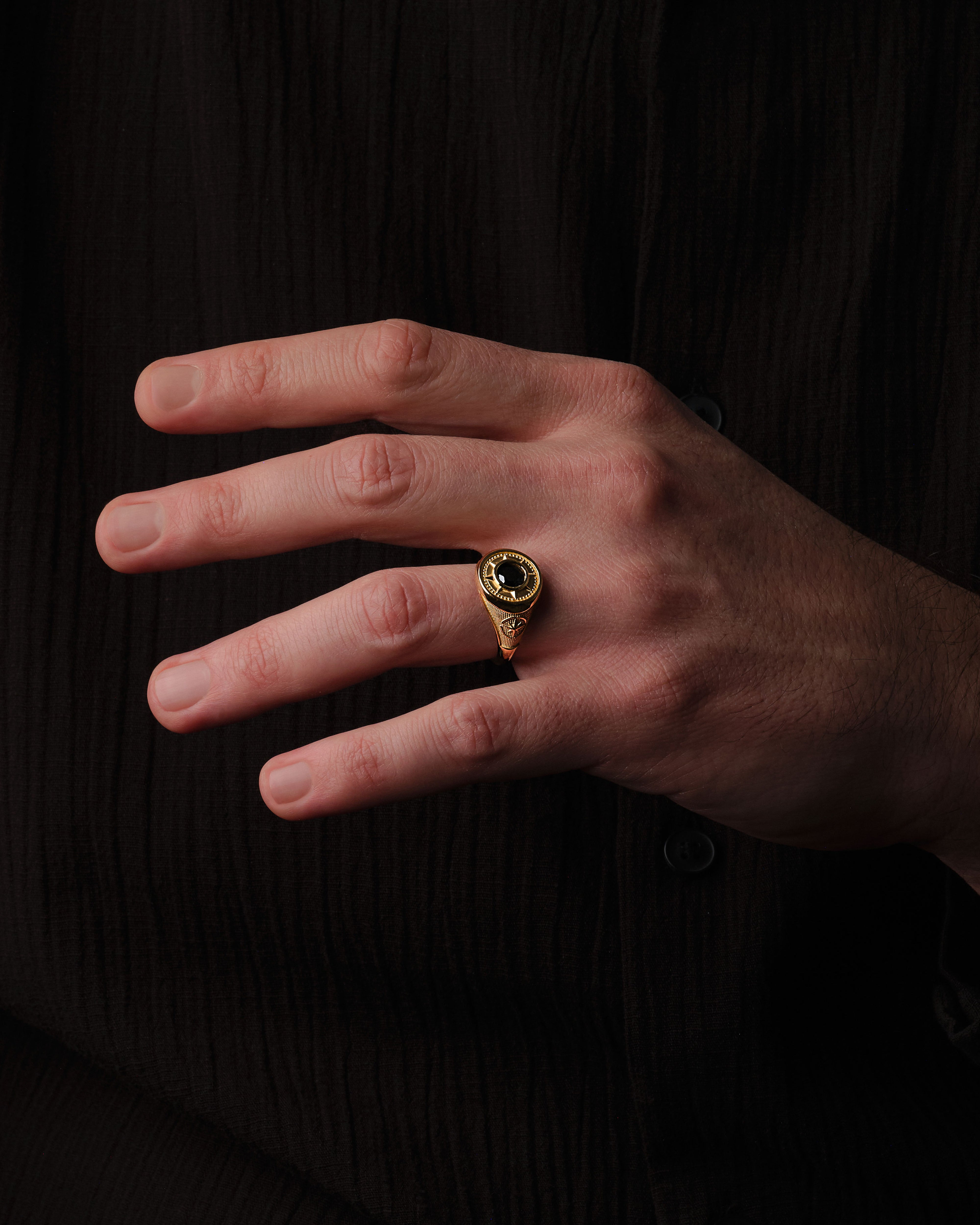 14k Gold Black Diamond North Star Ring
