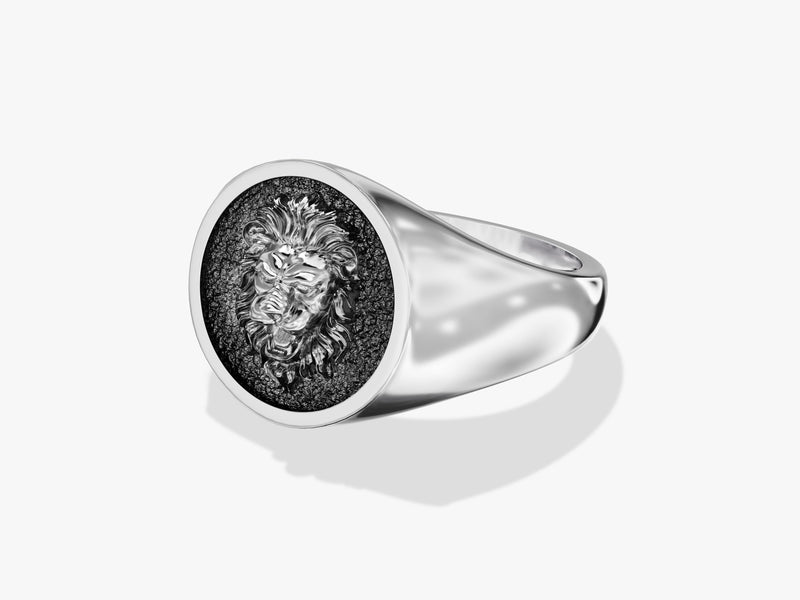 Oxidized Lion Head Signet Ring - Sterling Silver