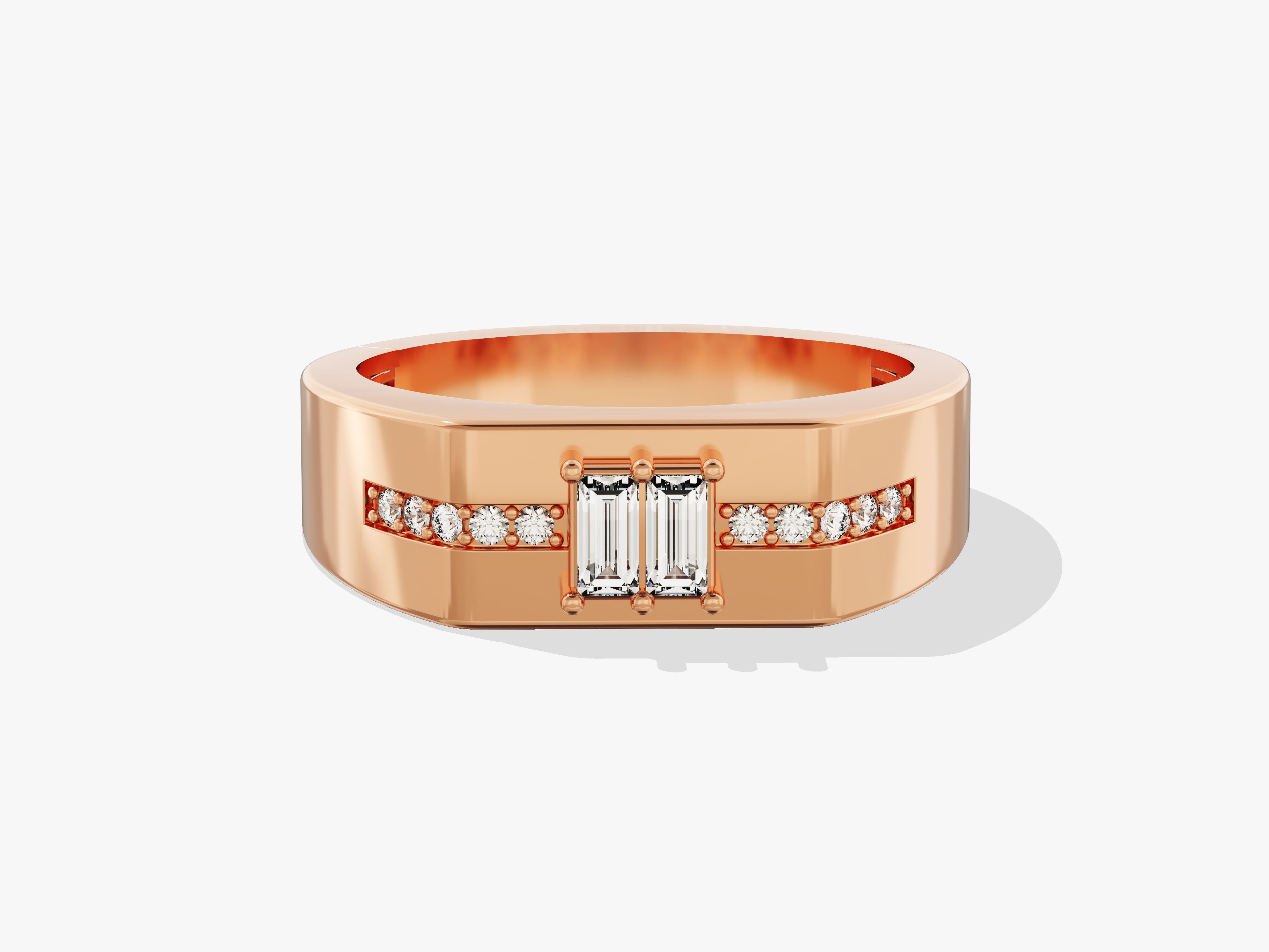 Rose gold ring with baguette and round diamonds