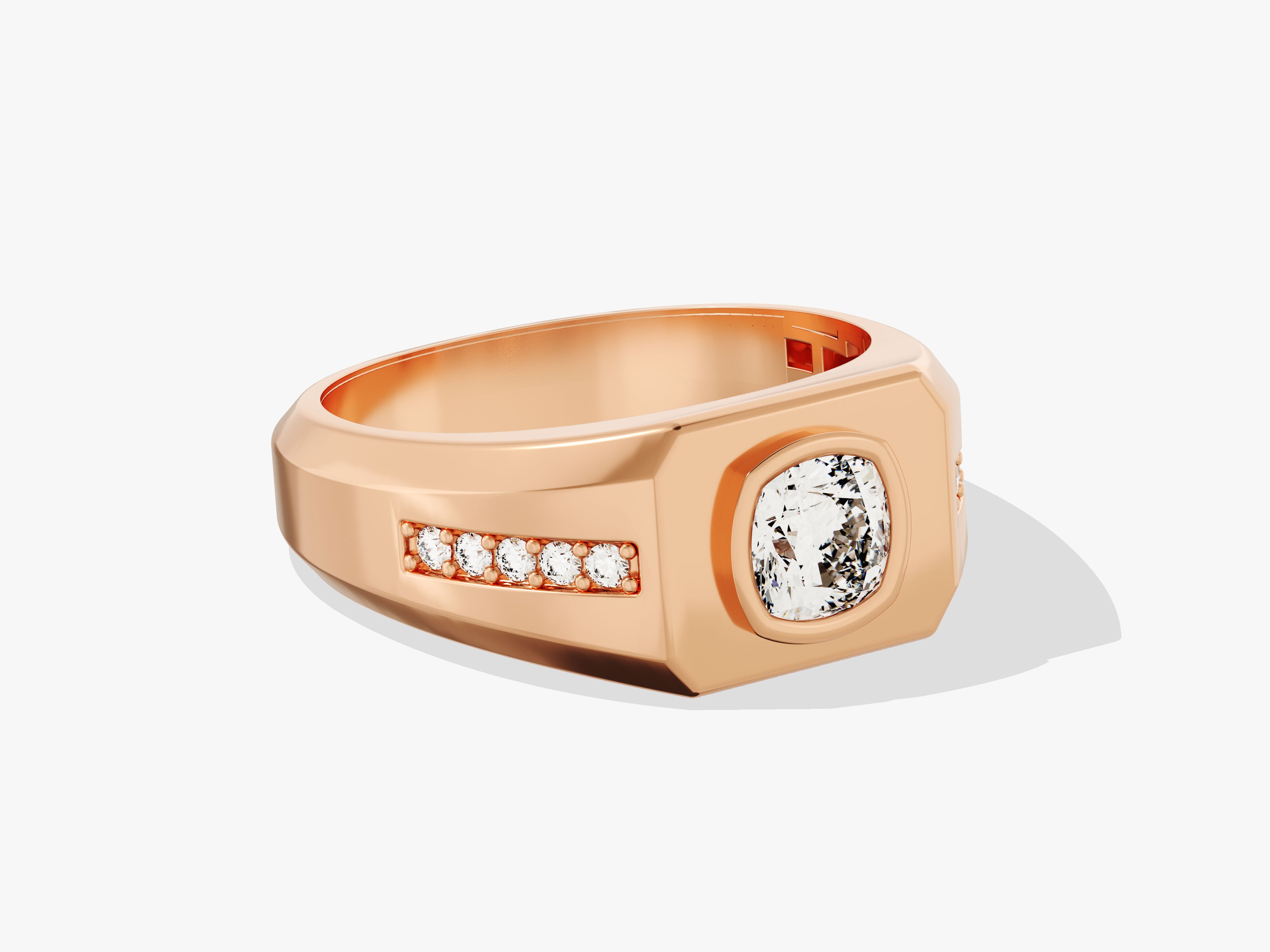 Rose gold ring with diamonds and cushion-cut diamond centerpiece