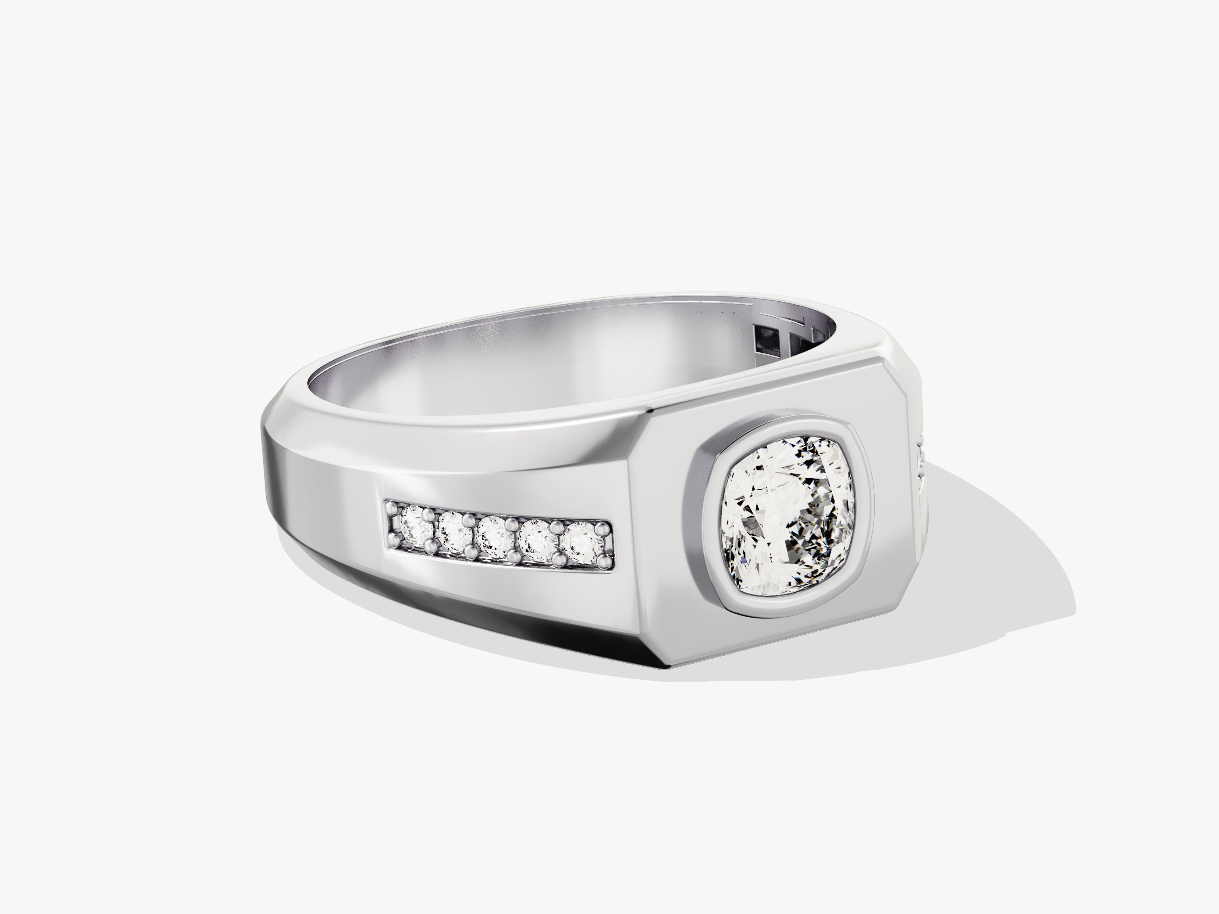 Men's diamond ring, white gold, cushion cut diamond, luxury jewelry