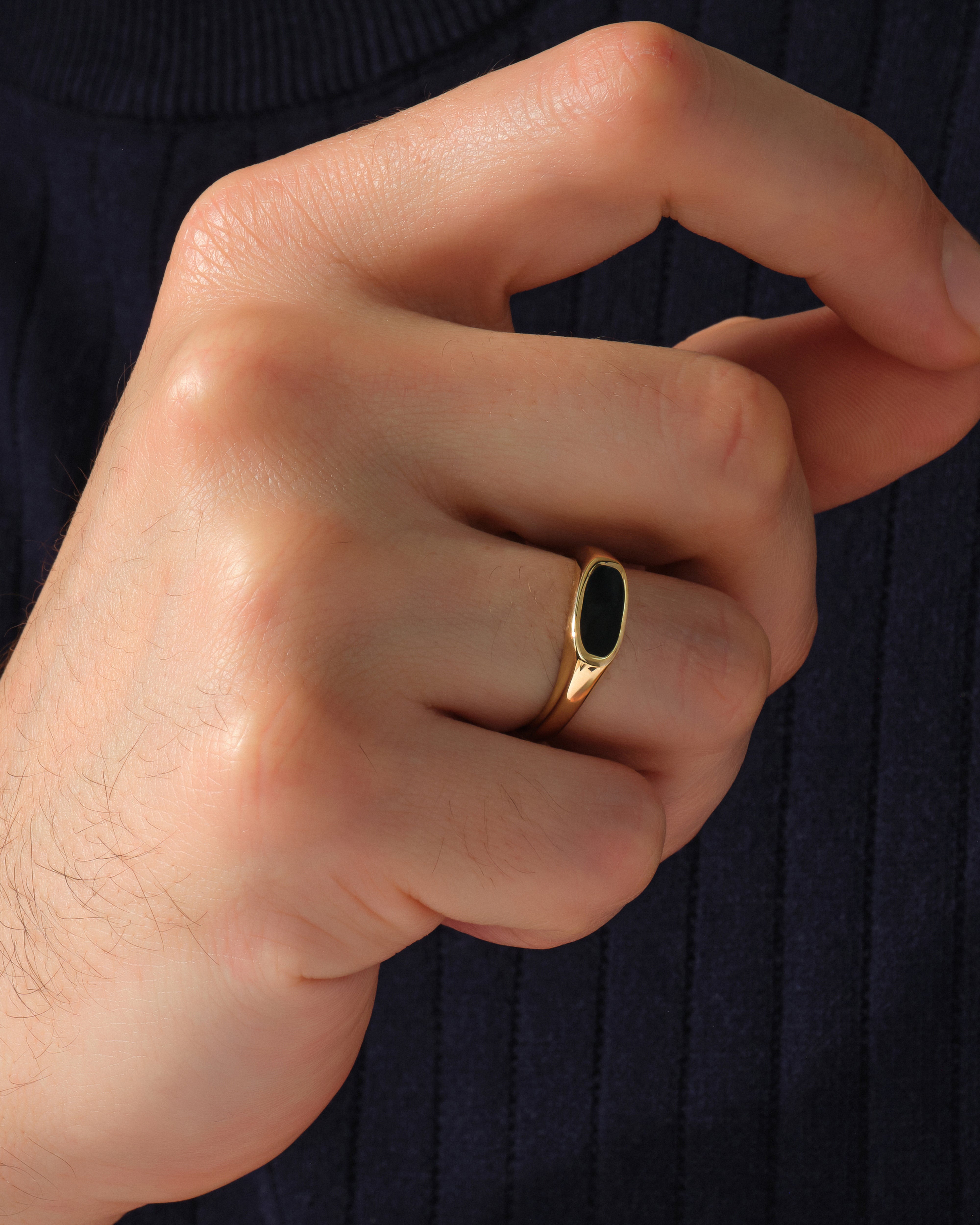 Men's Black Enamel Signet Ring - Gold Vermeil
