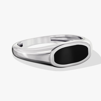 Men's Black Enamel Signet Ring - Gold Vermeil