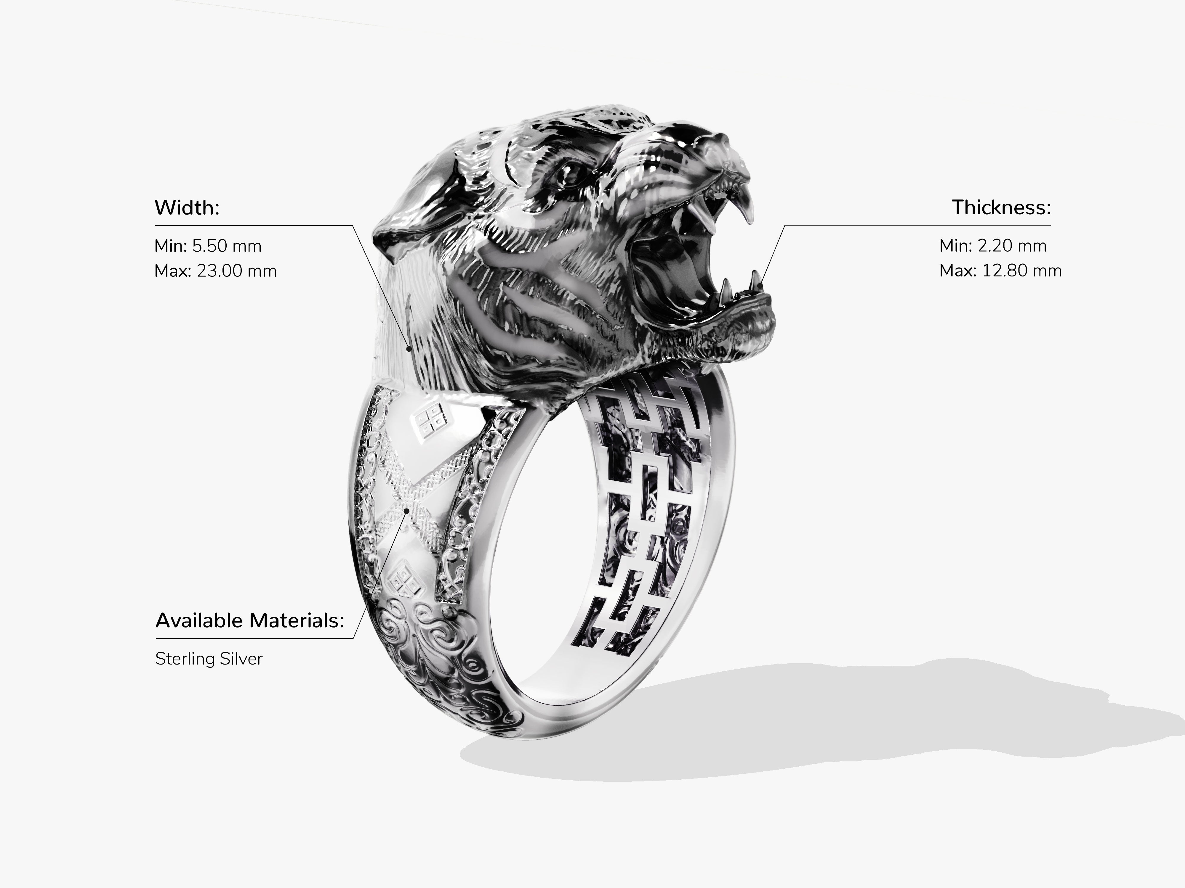 Sterling silver tiger head ring for jewelry collection