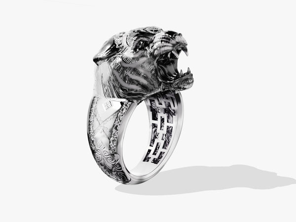Men's Tiger Head Ring - Sterling Silver