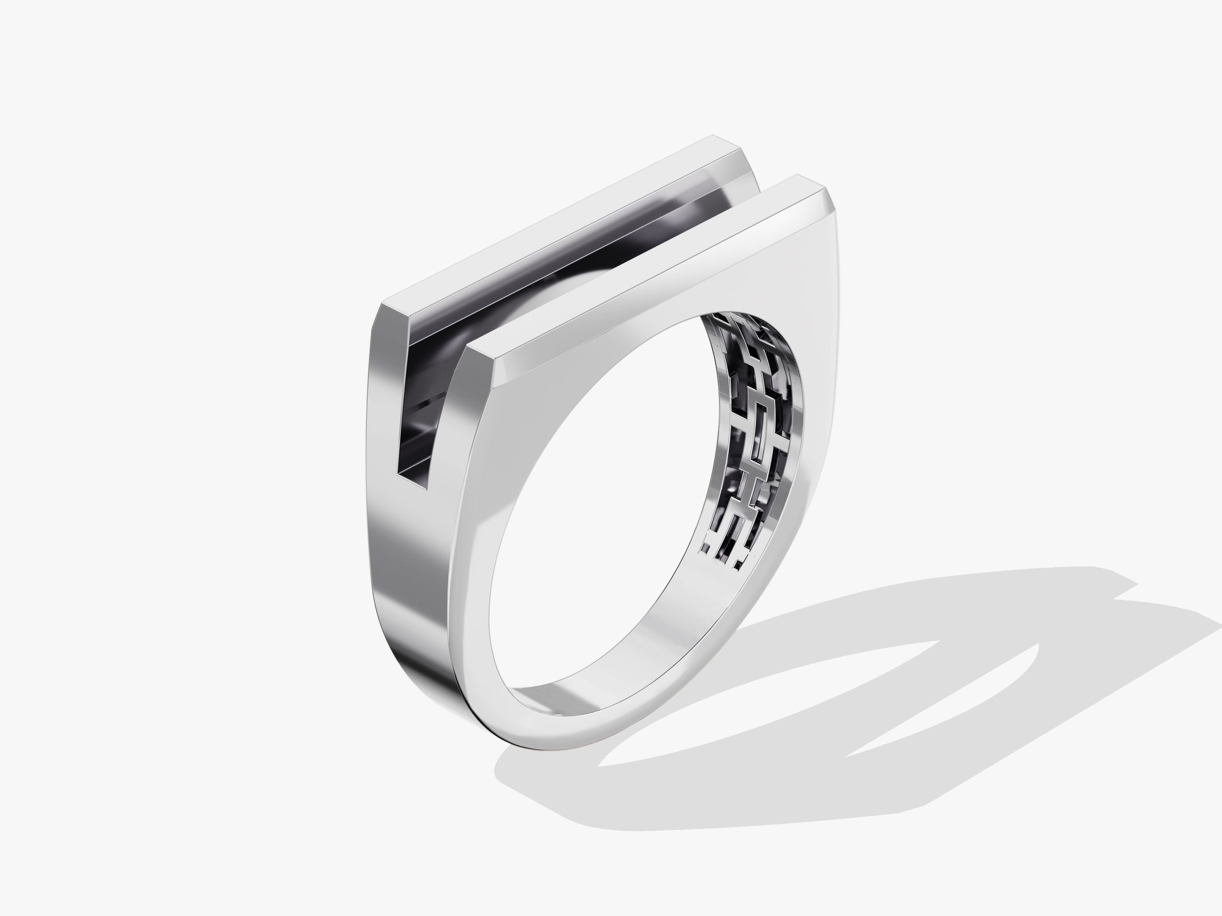 Modern silver ring with geometric design, jewelry for men
