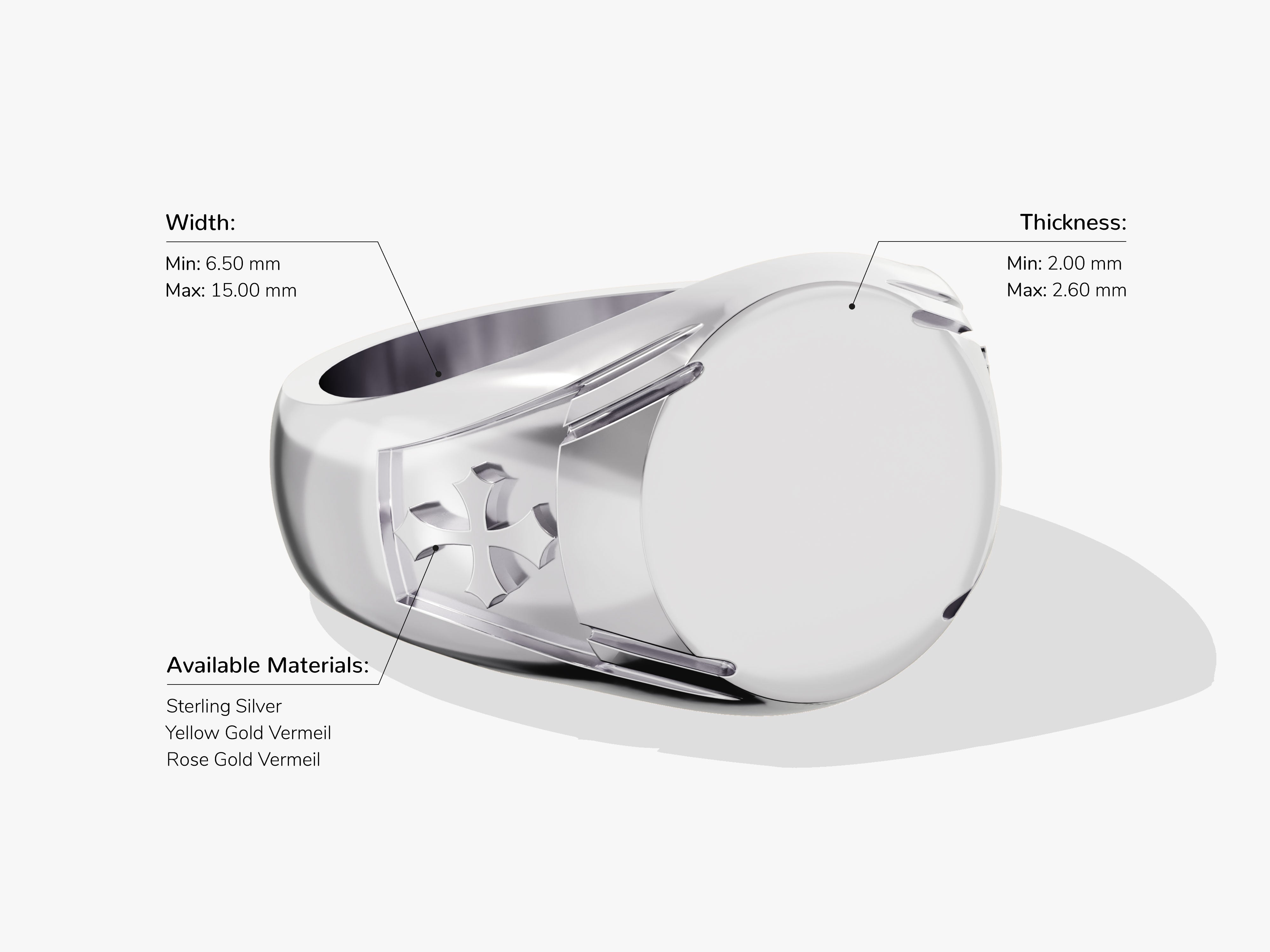 Sterling silver signet ring with cross detail, available in gold vermeil