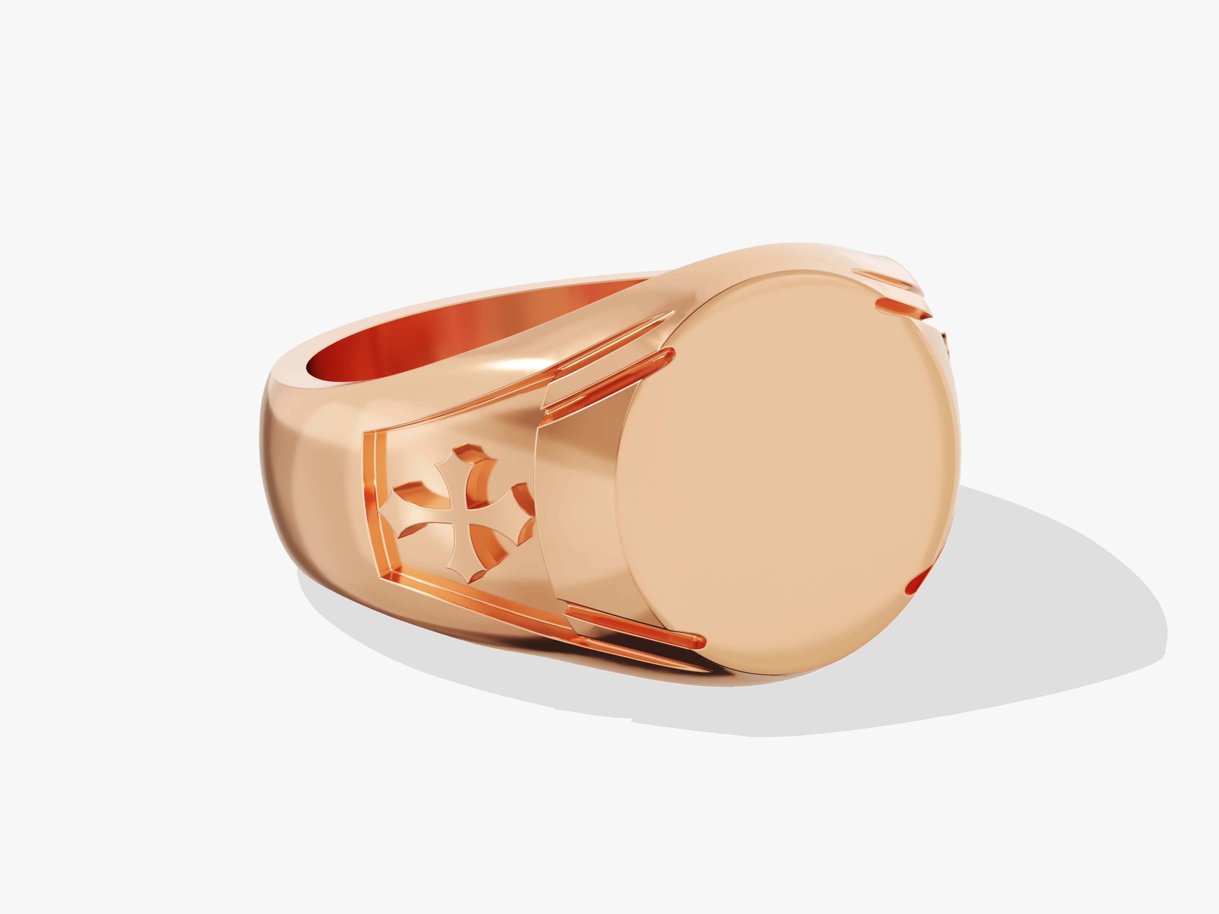 Rose gold signet ring with engraved cross detail