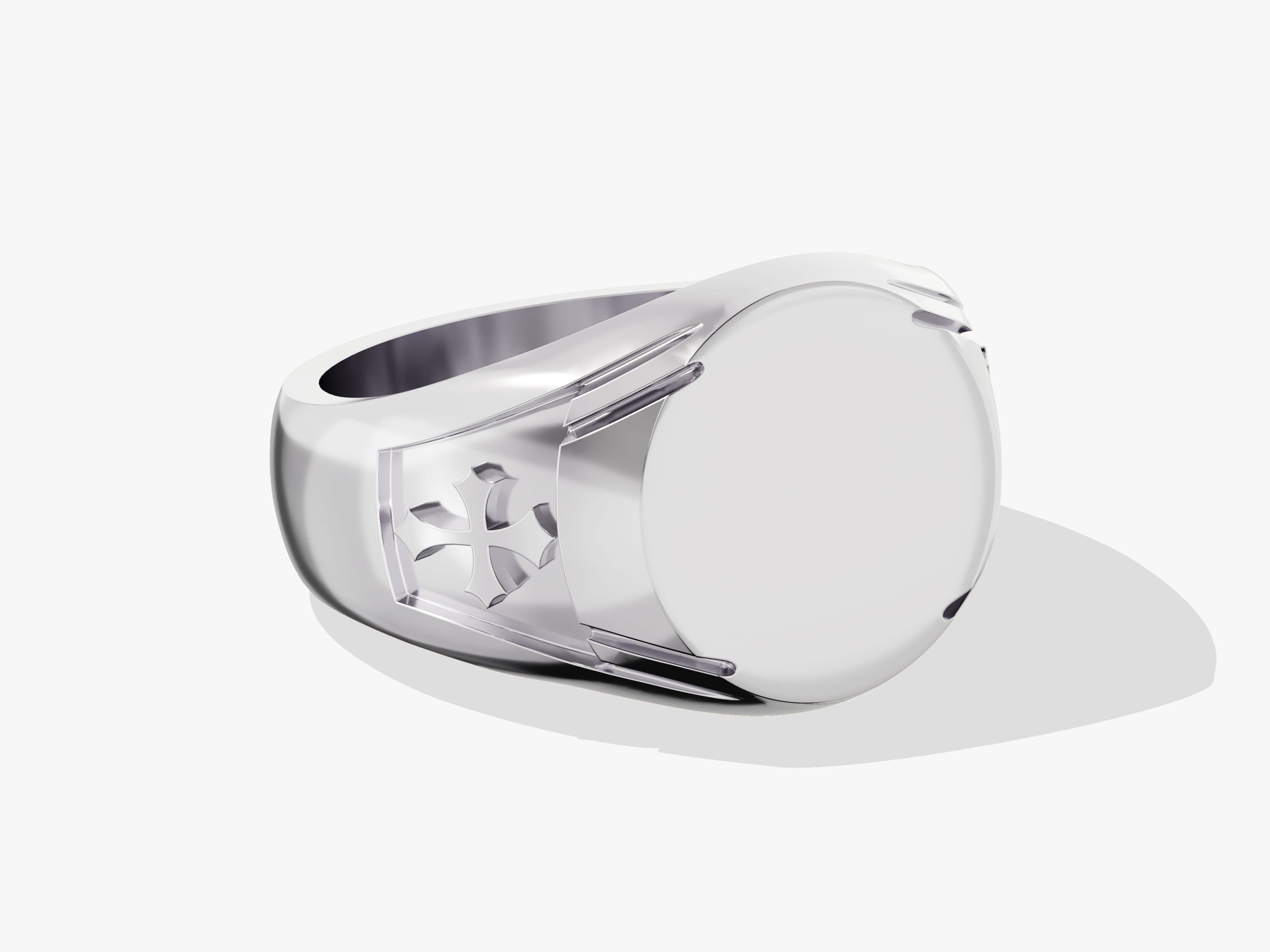 Silver signet ring with embossed cross design, jewelry