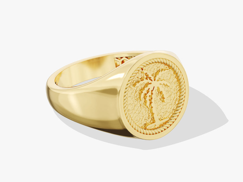 Men's Palm Tree Signet Ring Gold Vermeil Eternate