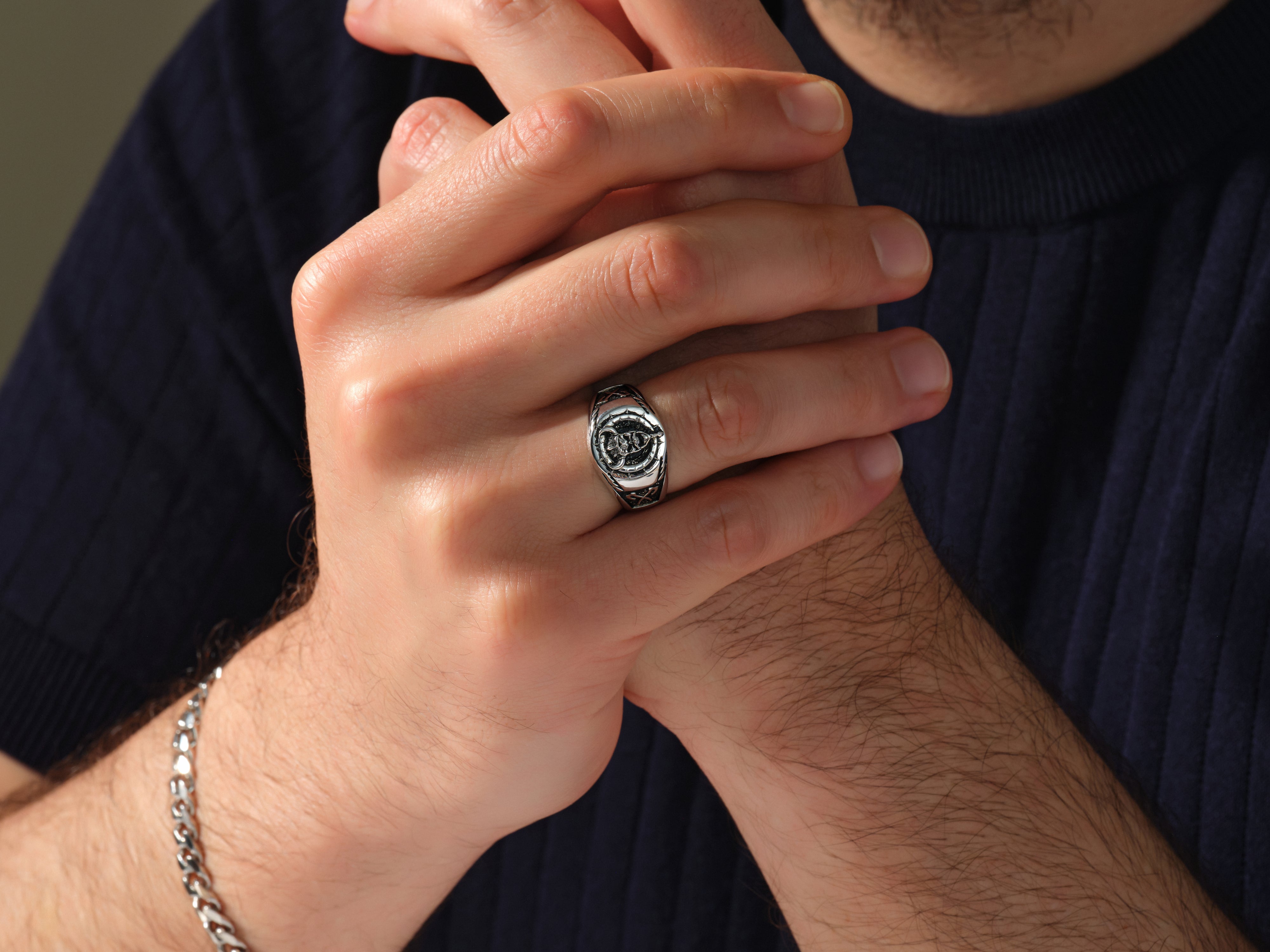 Men's silver ring and bracelet from jewelry brand