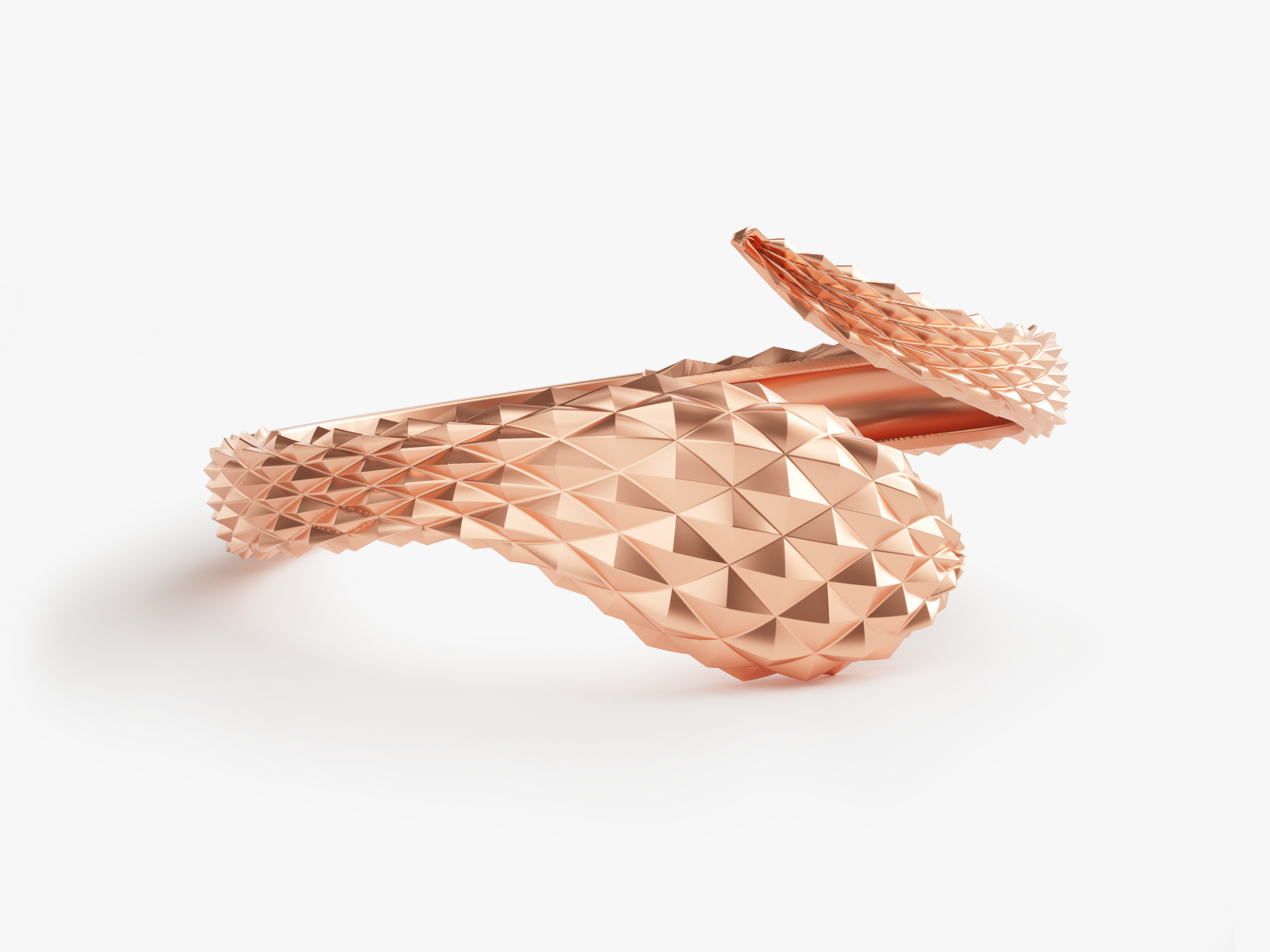 Geometric rose gold cuff bracelet with faceted texture