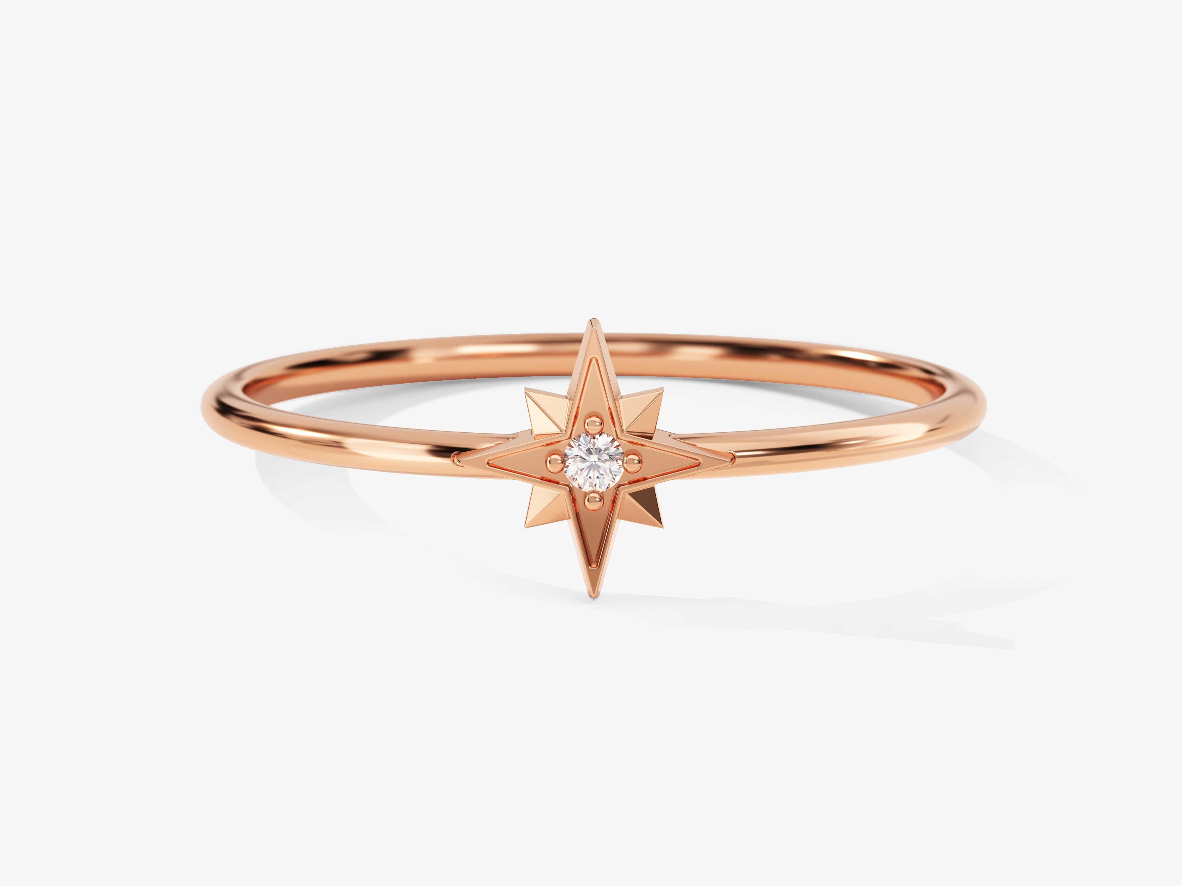 Rose gold ring with diamond starburst design